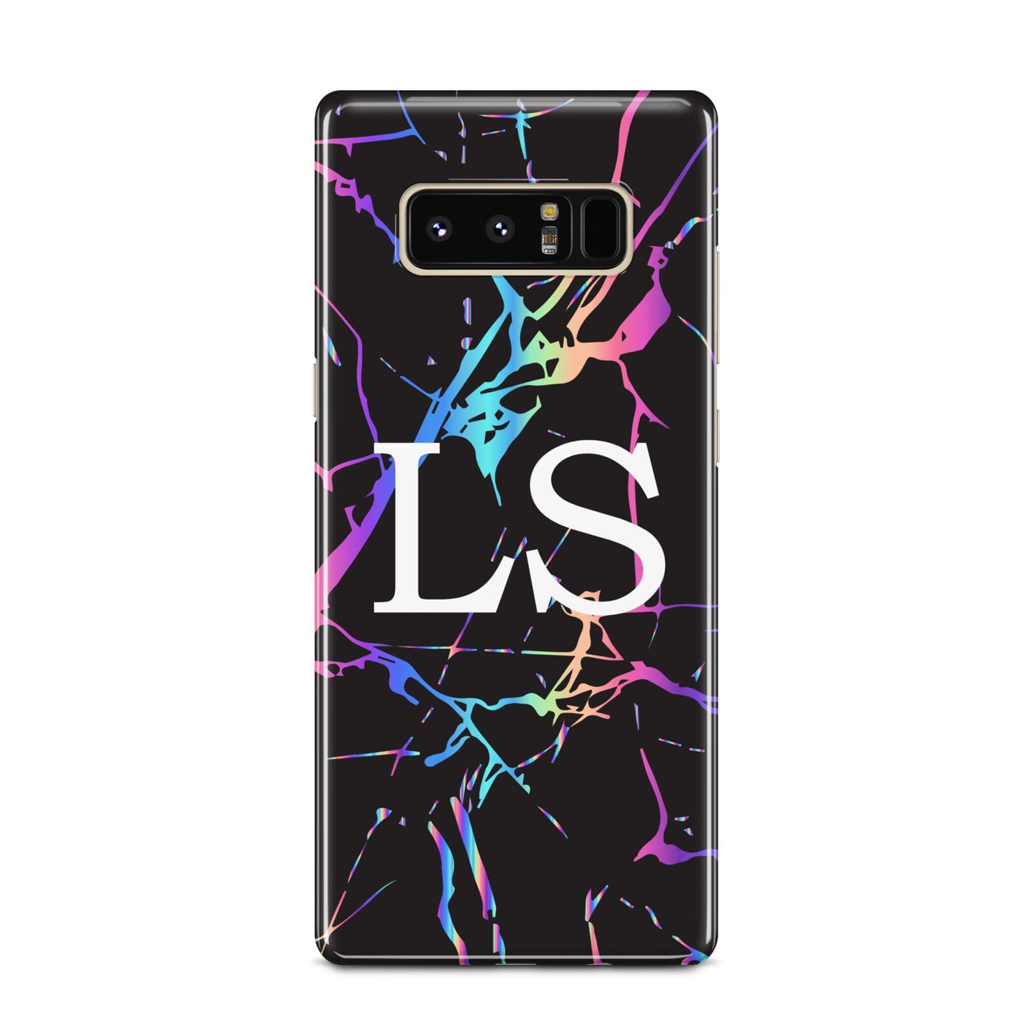 Personalised Black Holographic Marble Initials Samsung Galaxy Note 8 Case