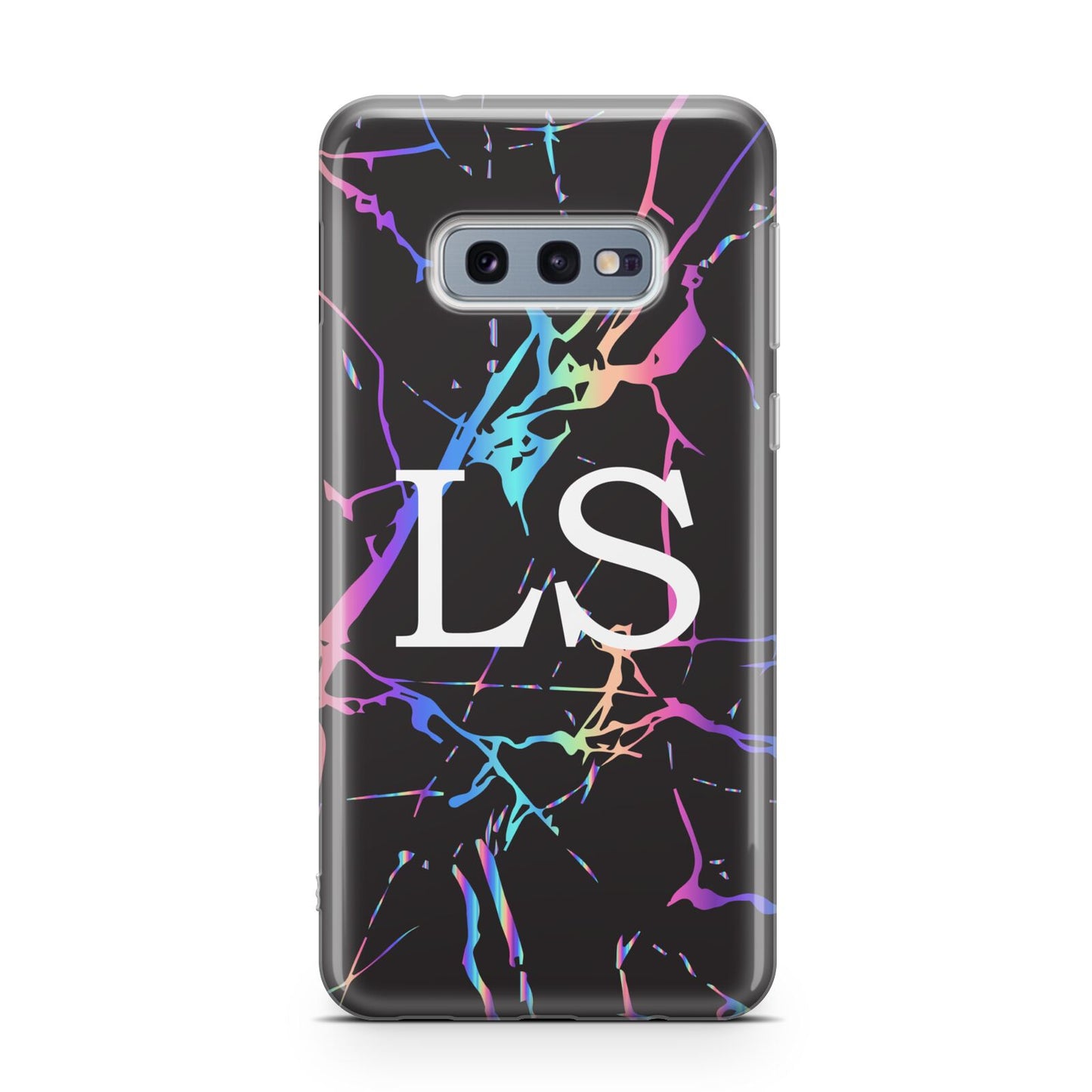 Personalised Black Holographic Marble Initials Samsung Galaxy S10E Case