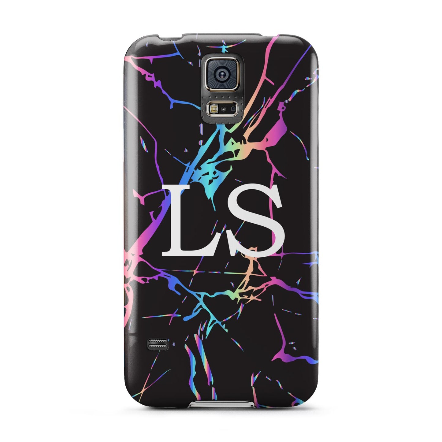 Personalised Black Holographic Marble Initials Samsung Galaxy S5 Case