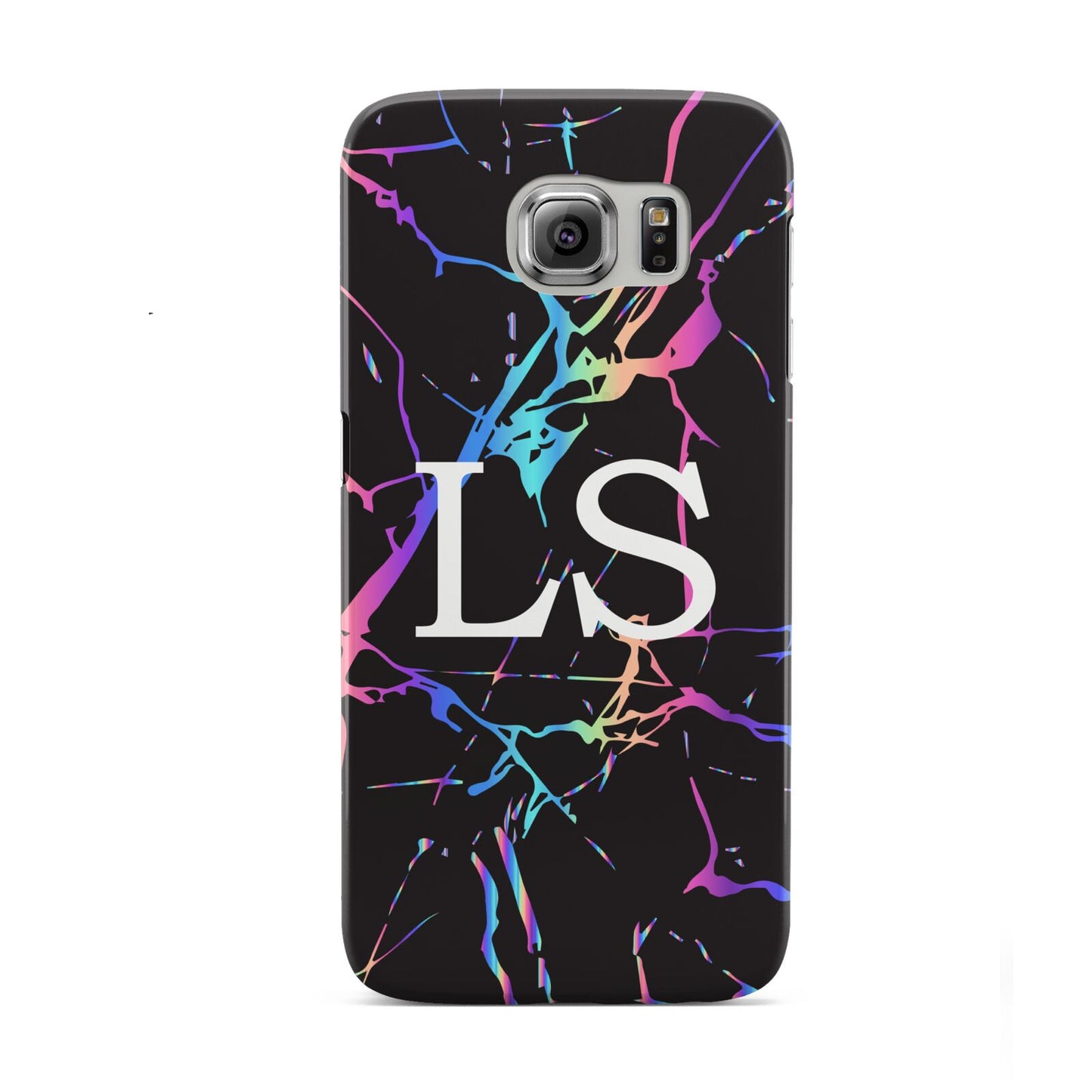 Personalised Black Holographic Marble Initials Samsung Galaxy S6 Case