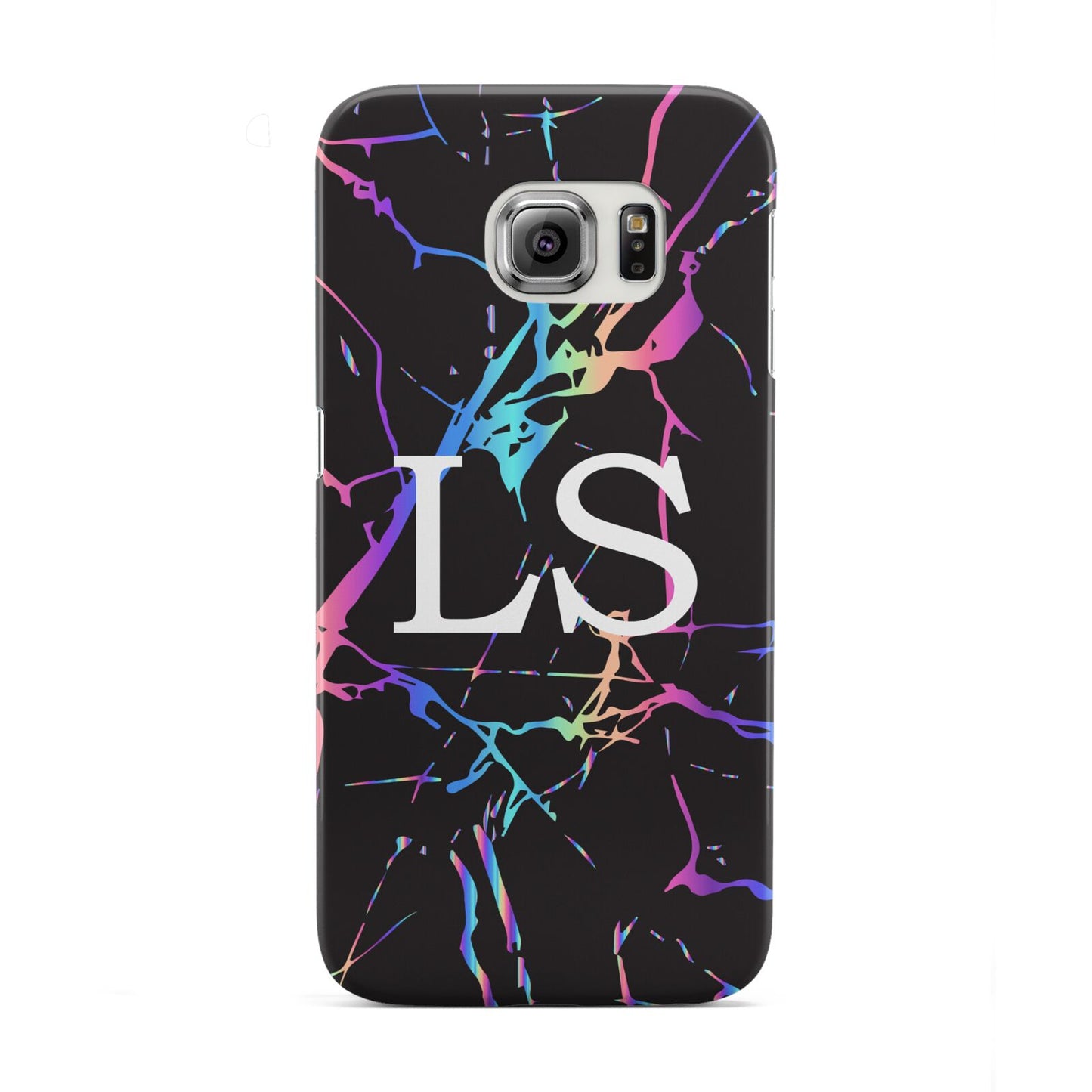 Personalised Black Holographic Marble Initials Samsung Galaxy S6 Edge Case