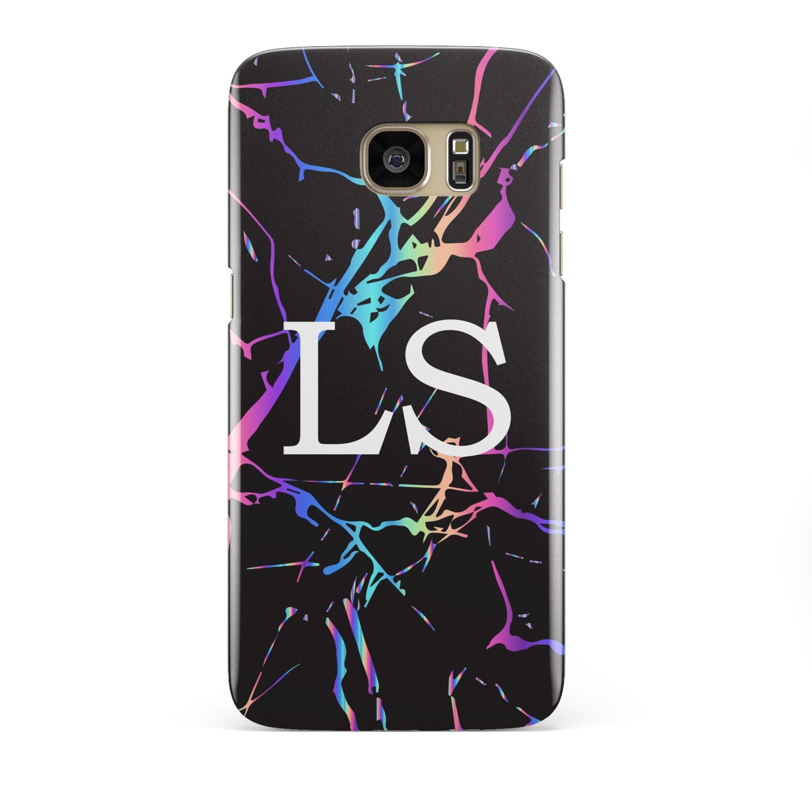 Personalised Black Holographic Marble Initials Samsung Galaxy S7 Edge Case