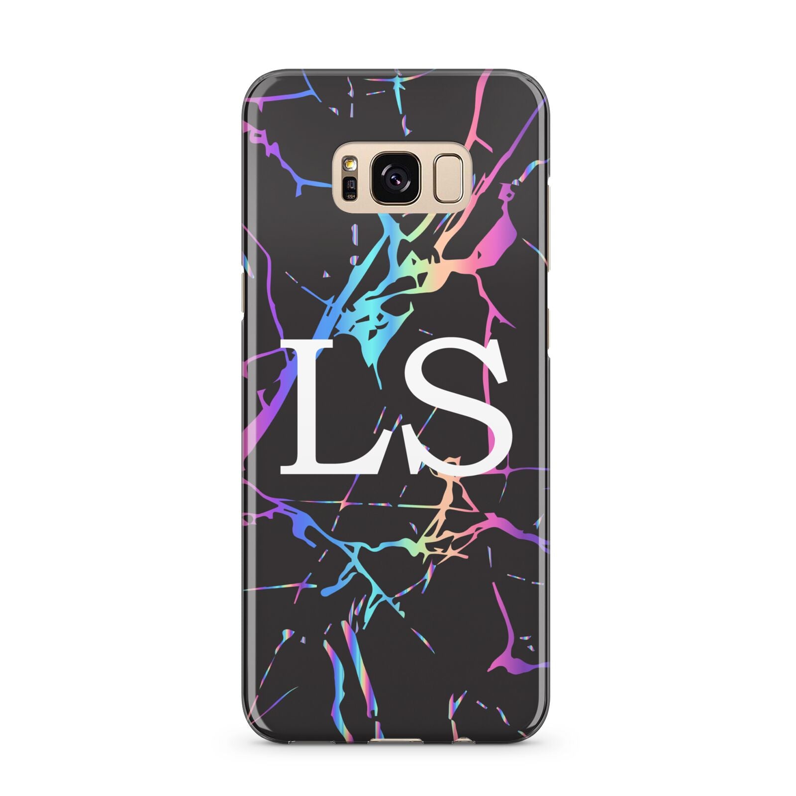 Personalised Black Holographic Marble Initials Samsung Galaxy S8 Plus Case