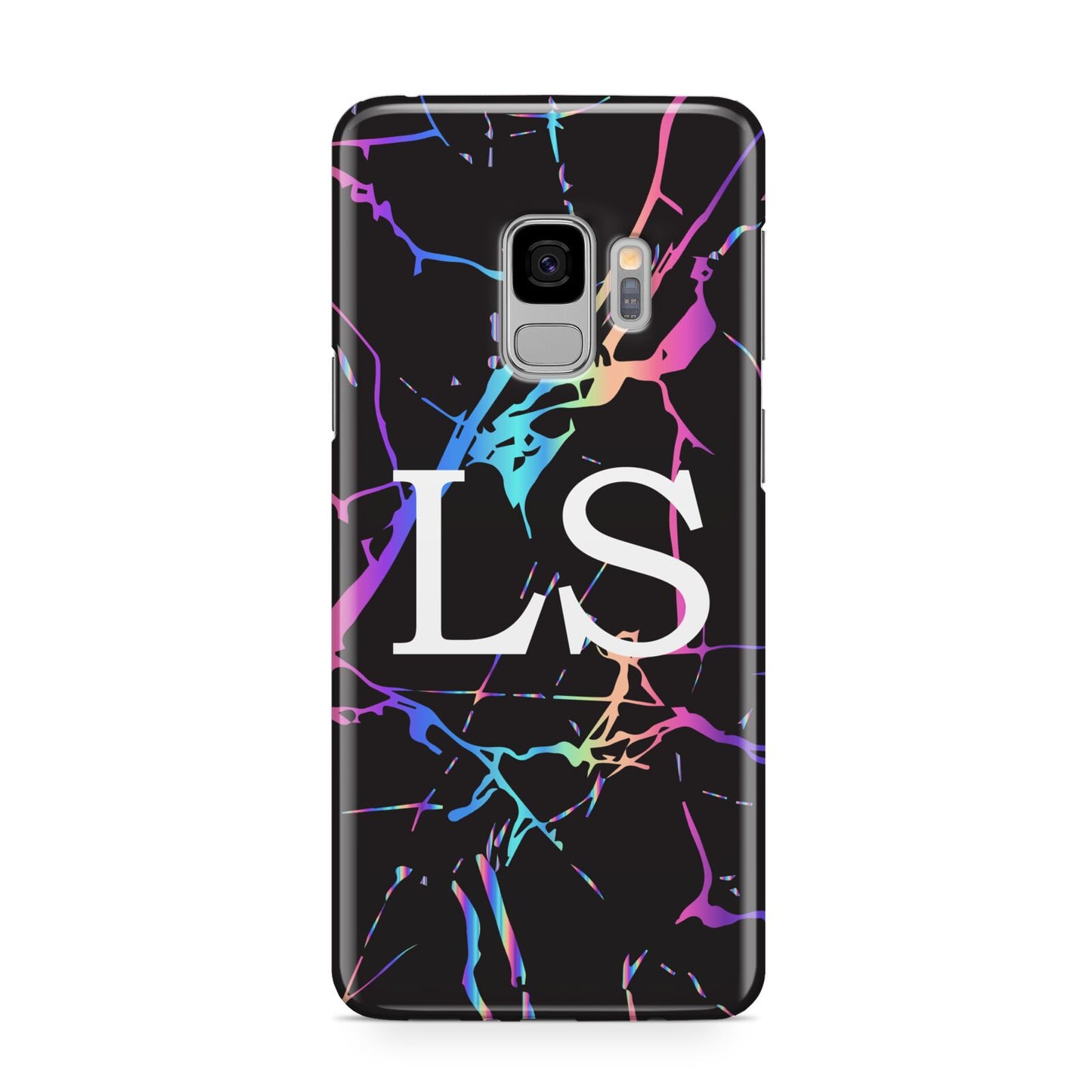 Personalised Black Holographic Marble Initials Samsung Galaxy S9 Case