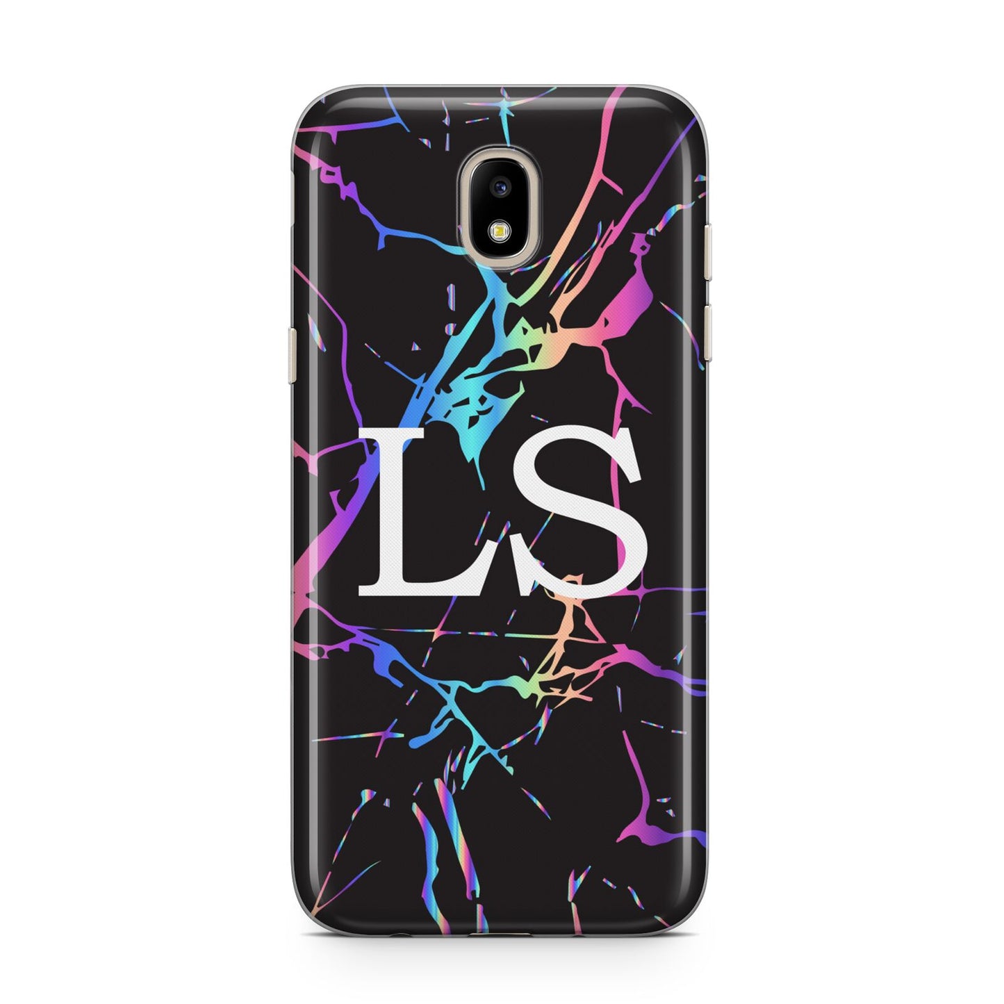 Personalised Black Holographic Marble Initials Samsung J5 2017 Case