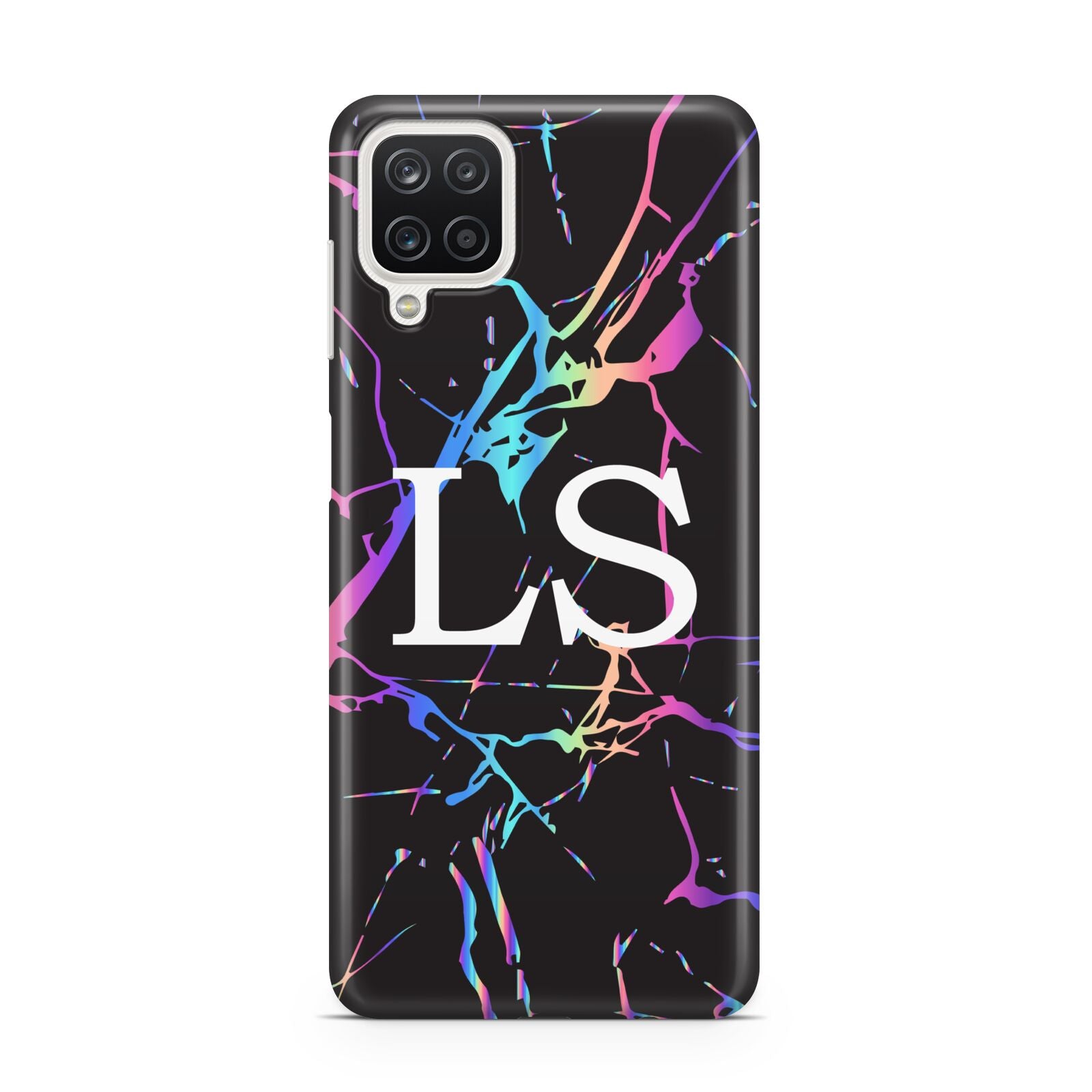 Personalised Black Holographic Marble Initials Samsung M12 Case