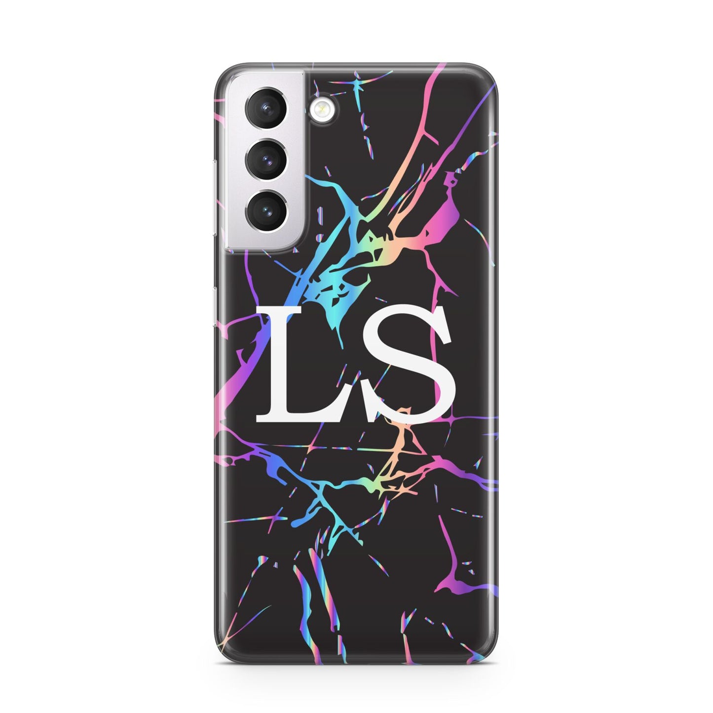 Personalised Black Holographic Marble Initials Samsung S21 Case