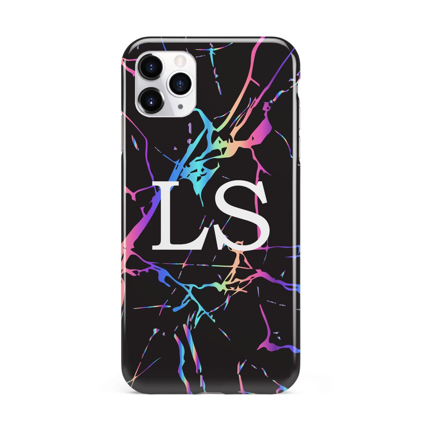 Personalised Black Holographic Marble Initials iPhone Case Dyefor