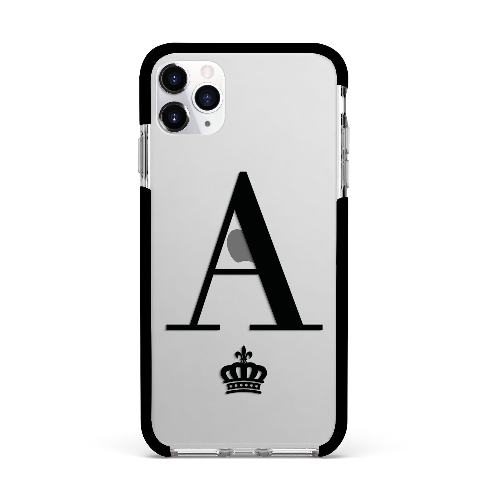 Personalised Black Initial Crown Clear Apple iPhone 11 Pro Max in Silver with Black Impact Case