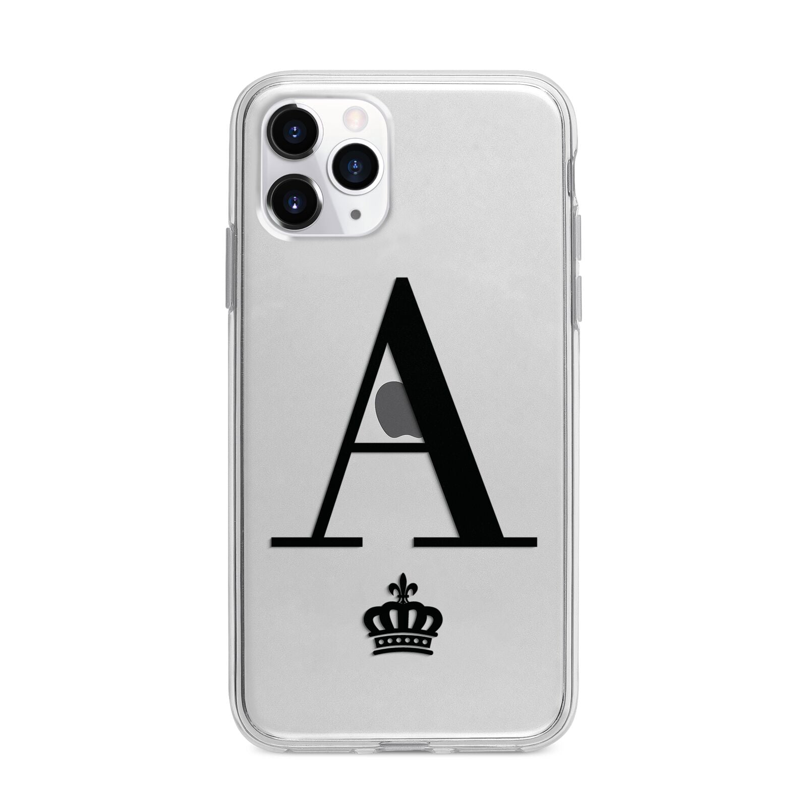 Personalised Black Initial Crown Clear Apple iPhone 11 Pro Max in Silver with Bumper Case