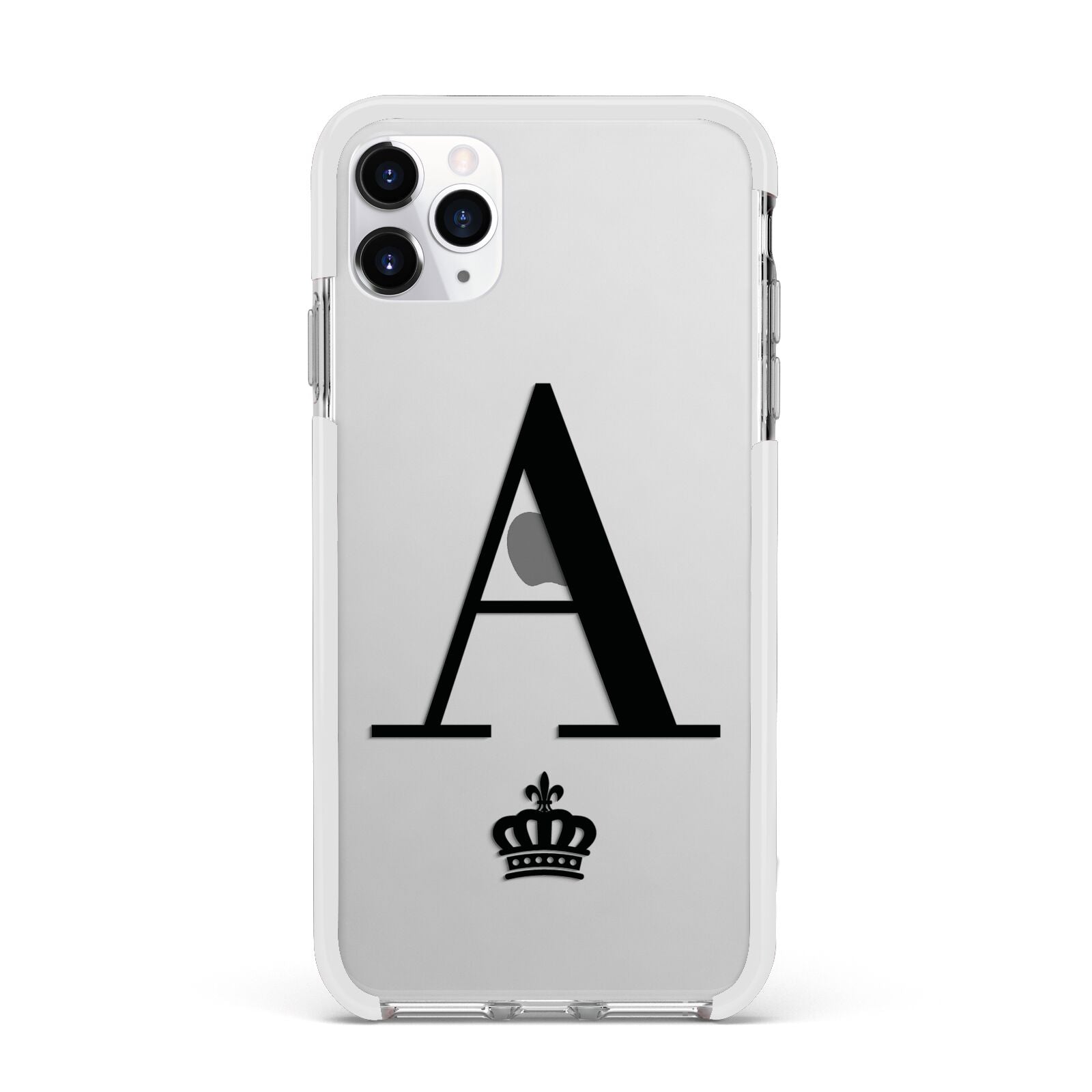 Personalised Black Initial Crown Clear Apple iPhone 11 Pro Max in Silver with White Impact Case