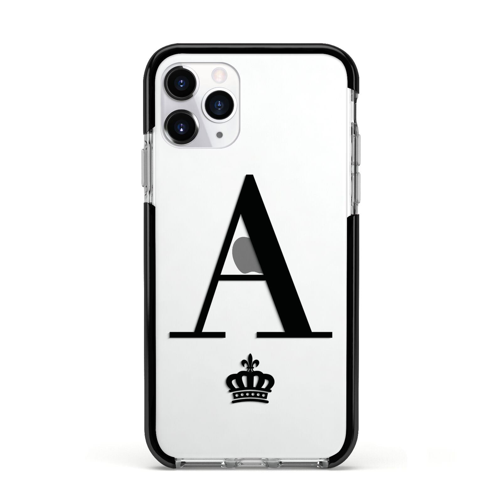 Personalised Black Initial Crown Clear Apple iPhone 11 Pro in Silver with Black Impact Case