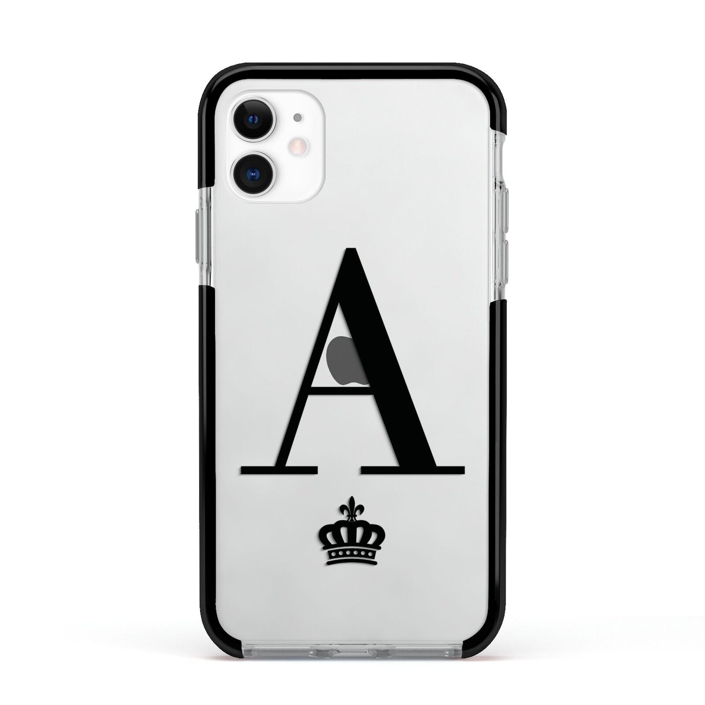 Personalised Black Initial Crown Clear Apple iPhone 11 in White with Black Impact Case