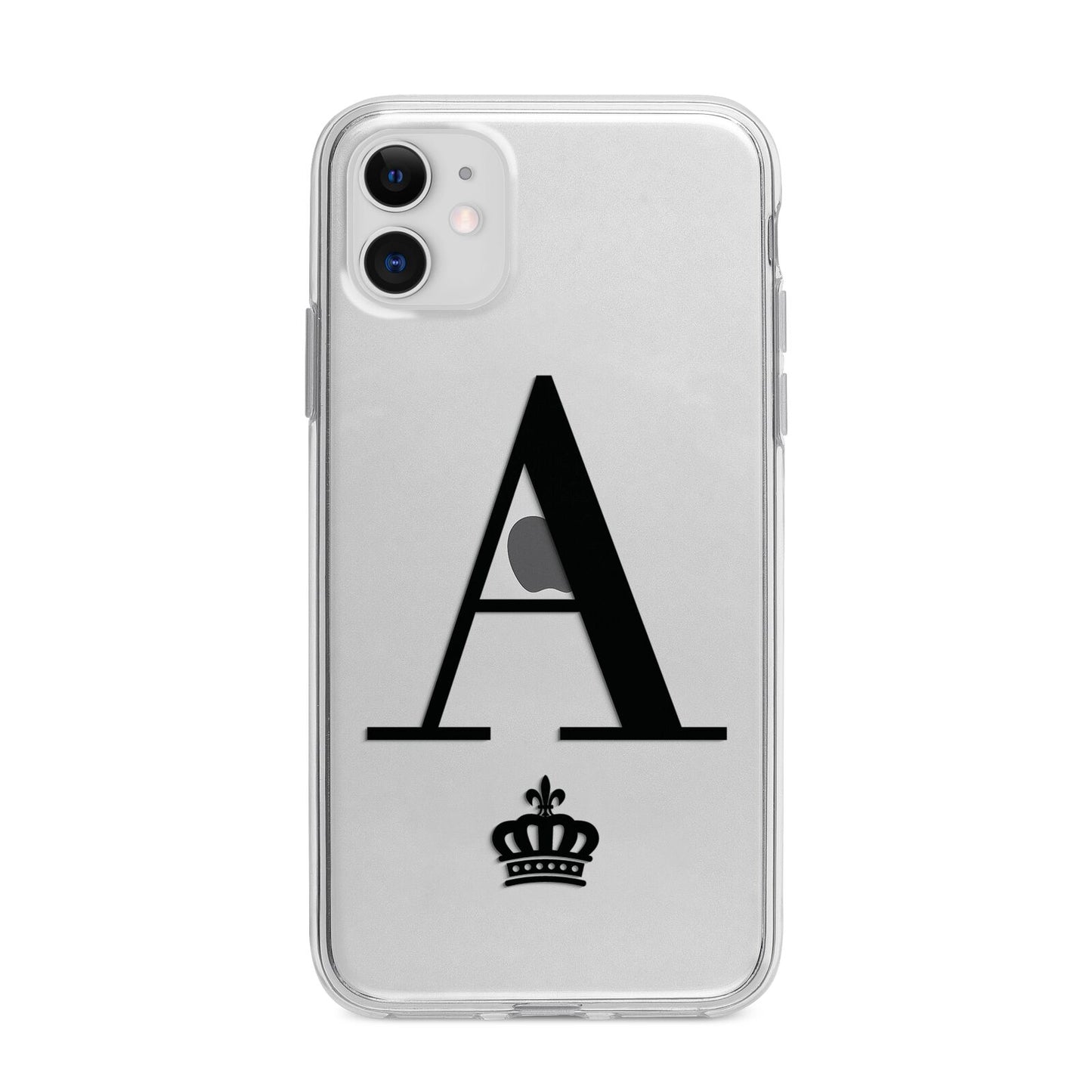 Personalised Black Initial Crown Clear Apple iPhone 11 in White with Bumper Case