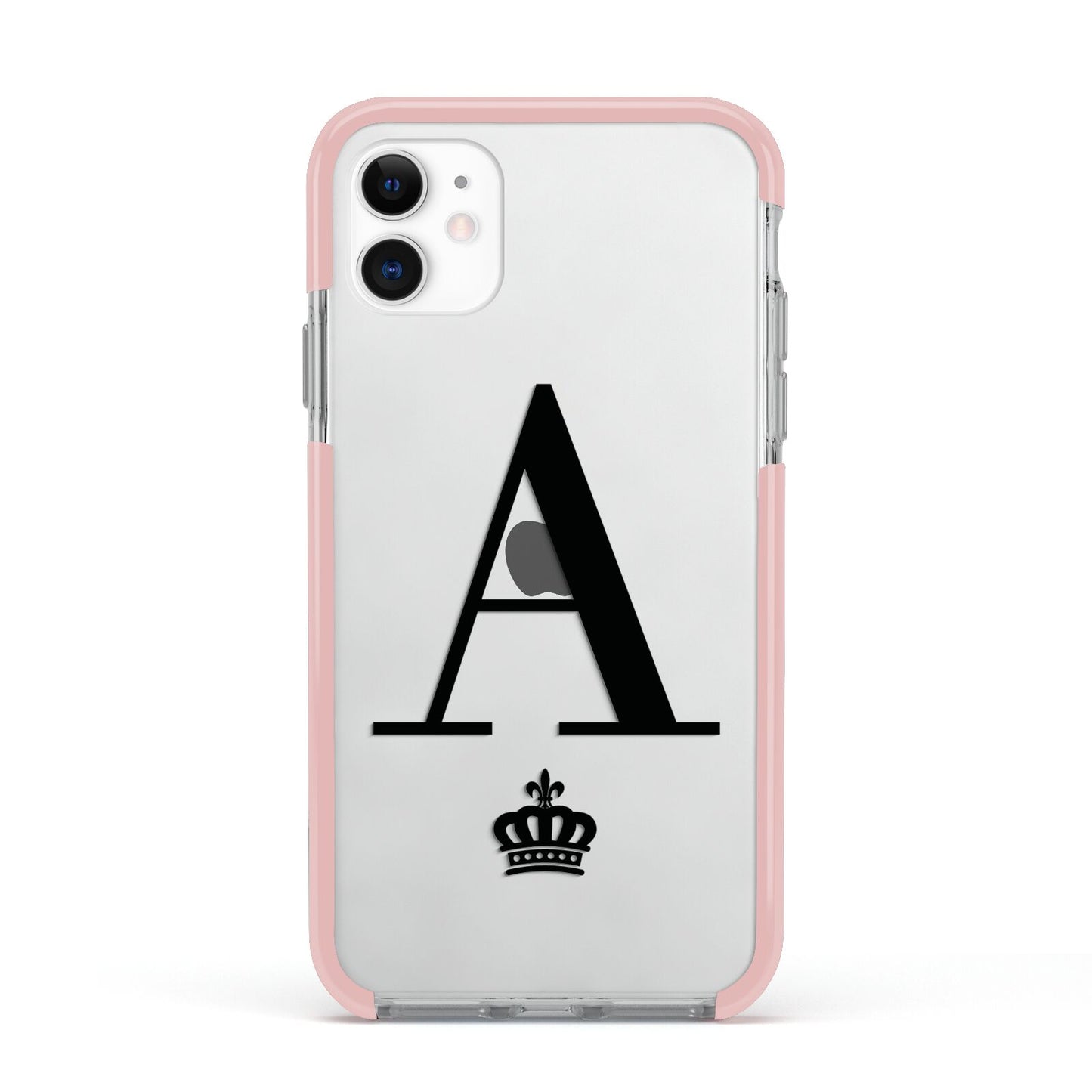 Personalised Black Initial Crown Clear Apple iPhone 11 in White with Pink Impact Case