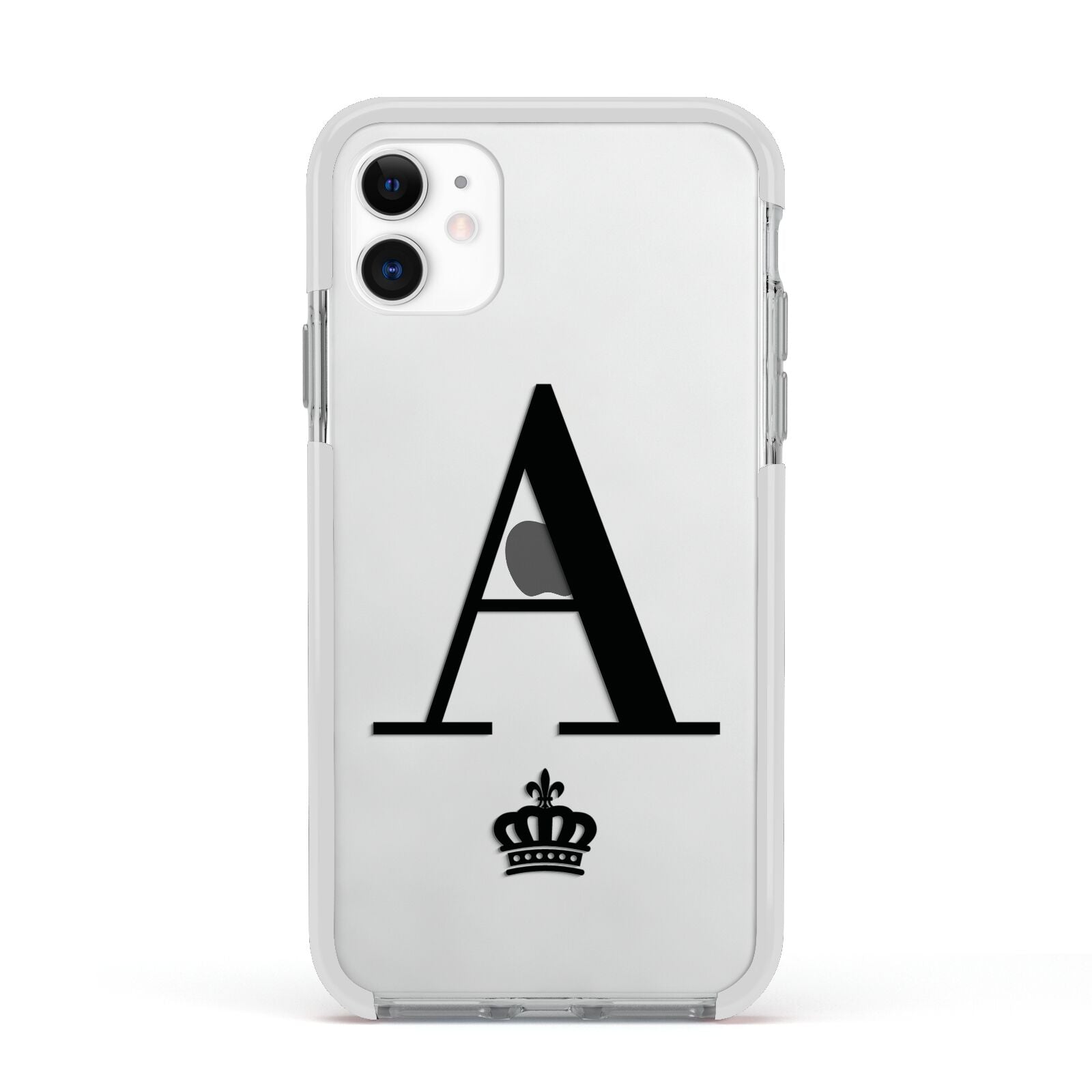 Personalised Black Initial Crown Clear Apple iPhone 11 in White with White Impact Case