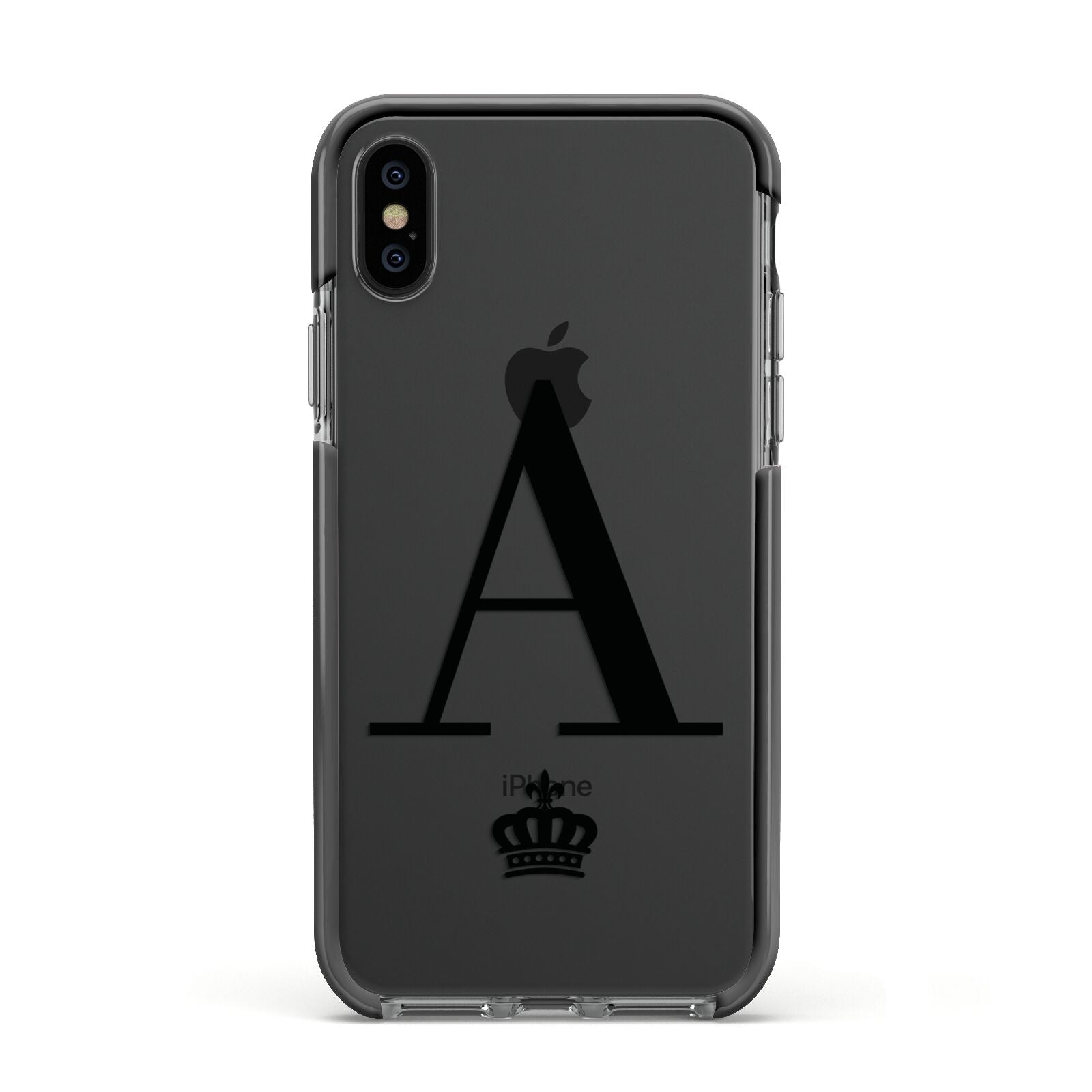 Personalised Black Initial Crown Clear Apple iPhone Xs Impact Case Black Edge on Black Phone