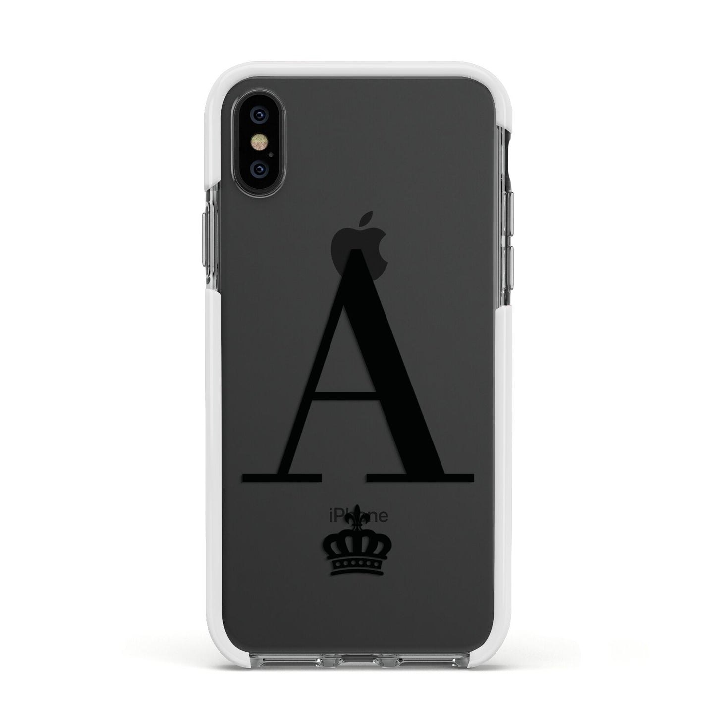 Personalised Black Initial Crown Clear Apple iPhone Xs Impact Case White Edge on Black Phone