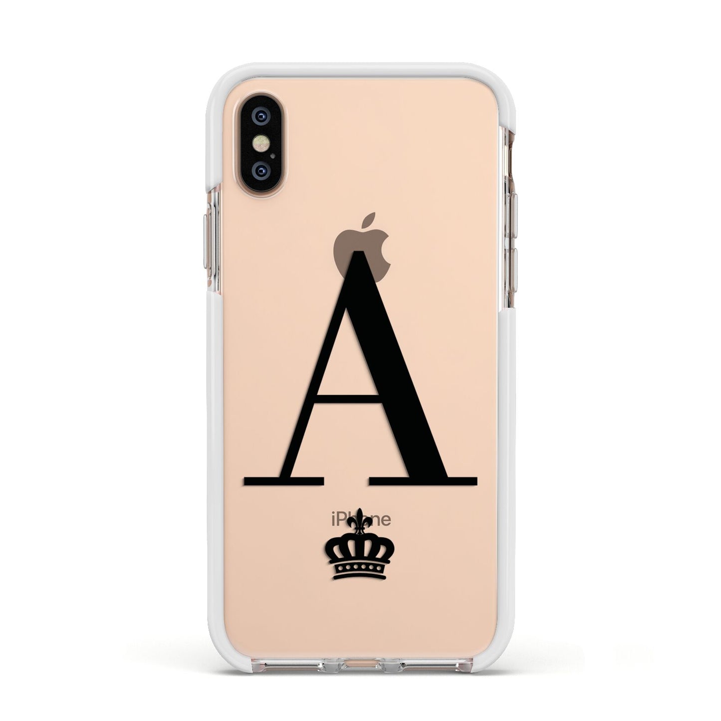 Personalised Black Initial Crown Clear Apple iPhone Xs Impact Case White Edge on Gold Phone