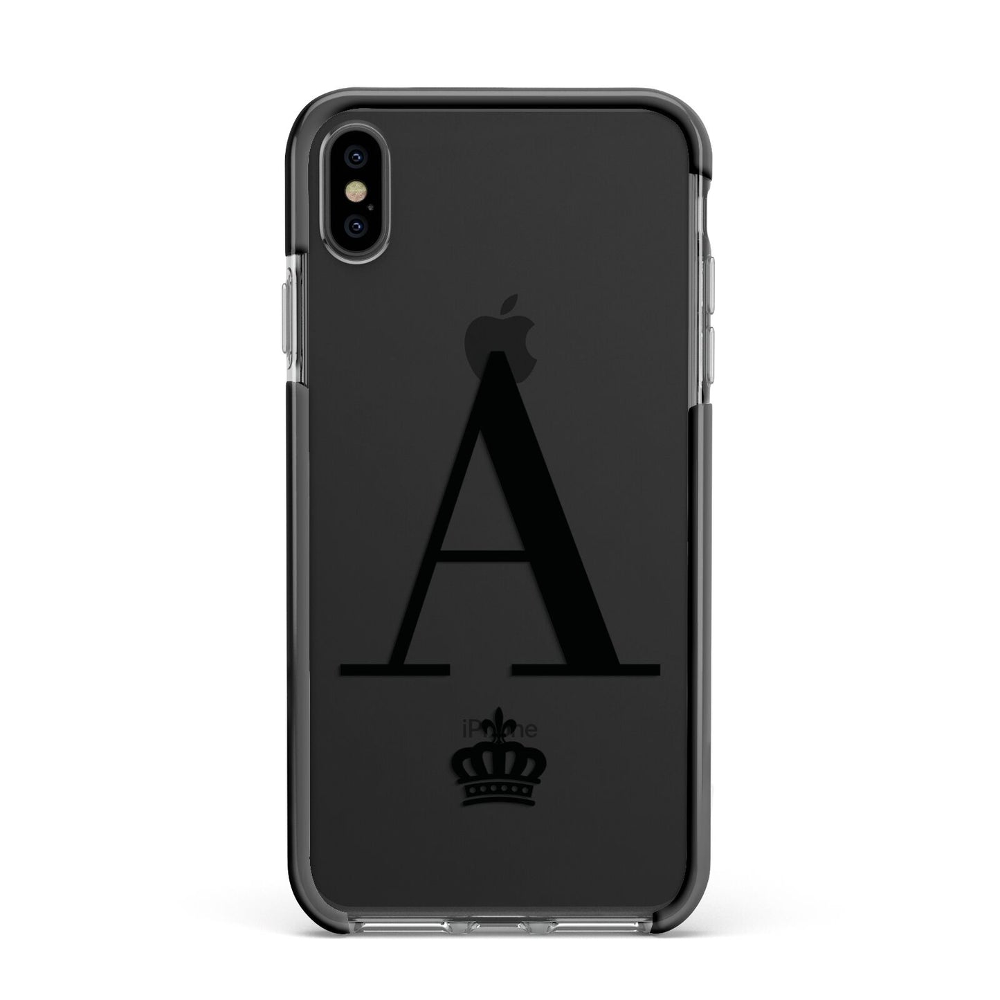 Personalised Black Initial Crown Clear Apple iPhone Xs Max Impact Case Black Edge on Black Phone