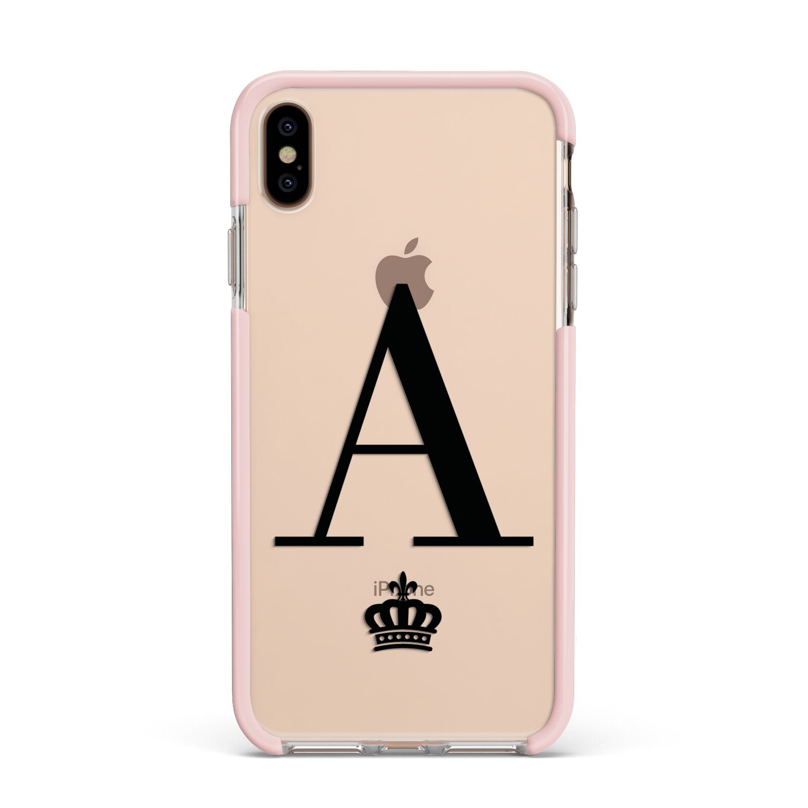 Personalised Black Initial Crown Clear Apple iPhone Xs Max Impact Case Pink Edge on Gold Phone