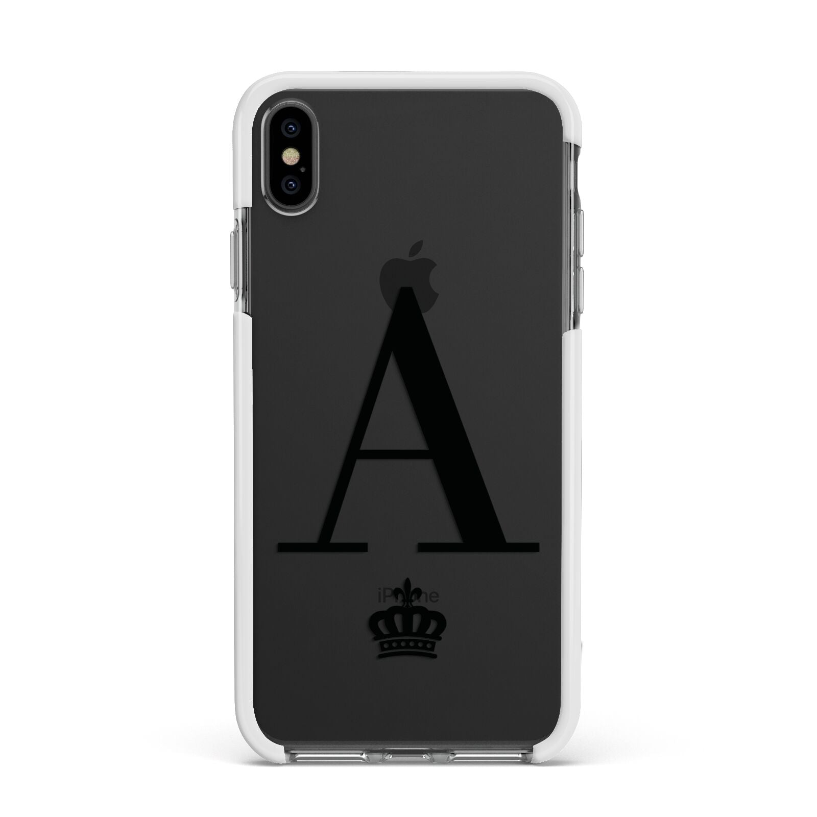 Personalised Black Initial Crown Clear Apple iPhone Xs Max Impact Case White Edge on Black Phone