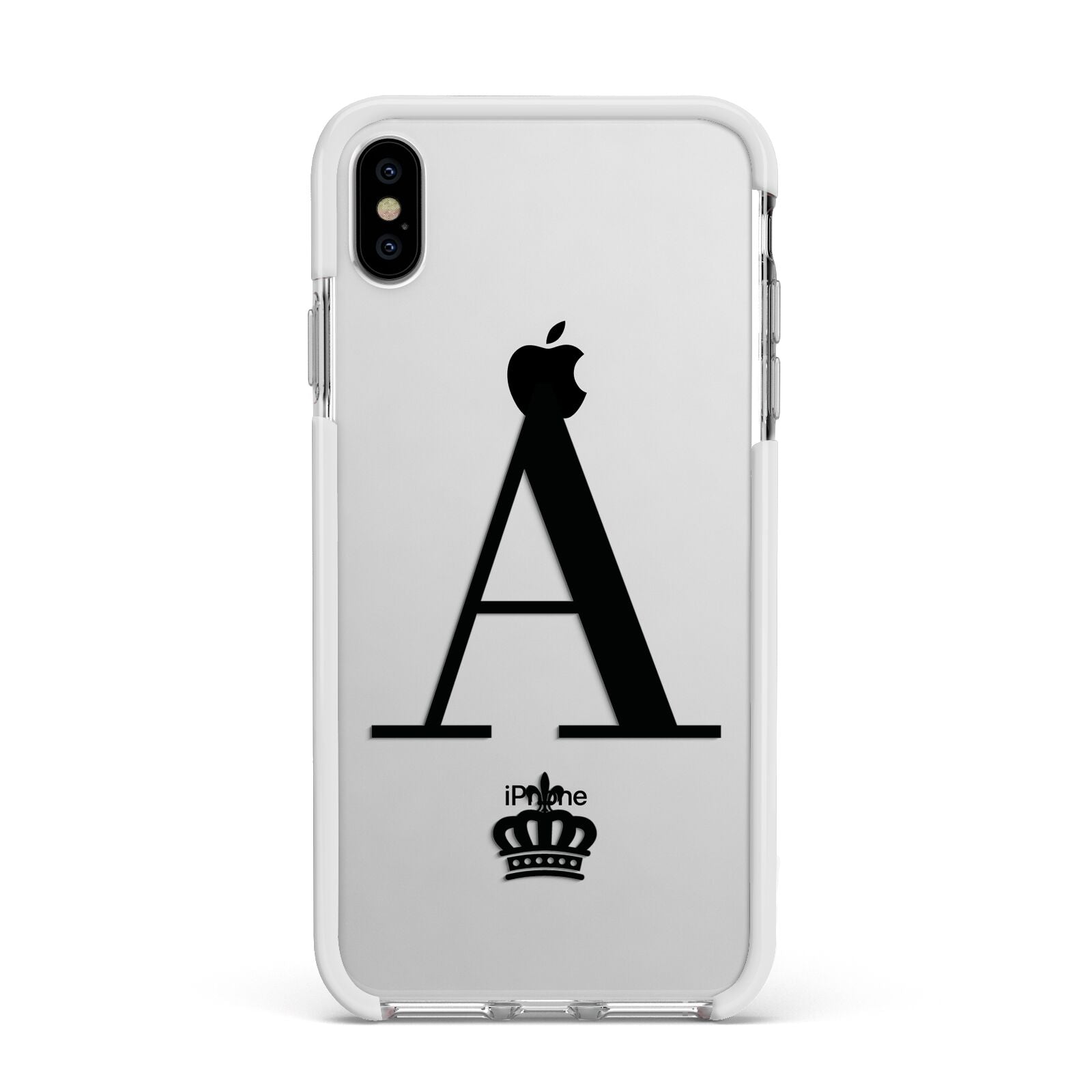 Personalised Black Initial Crown Clear Apple iPhone Xs Max Impact Case White Edge on Silver Phone