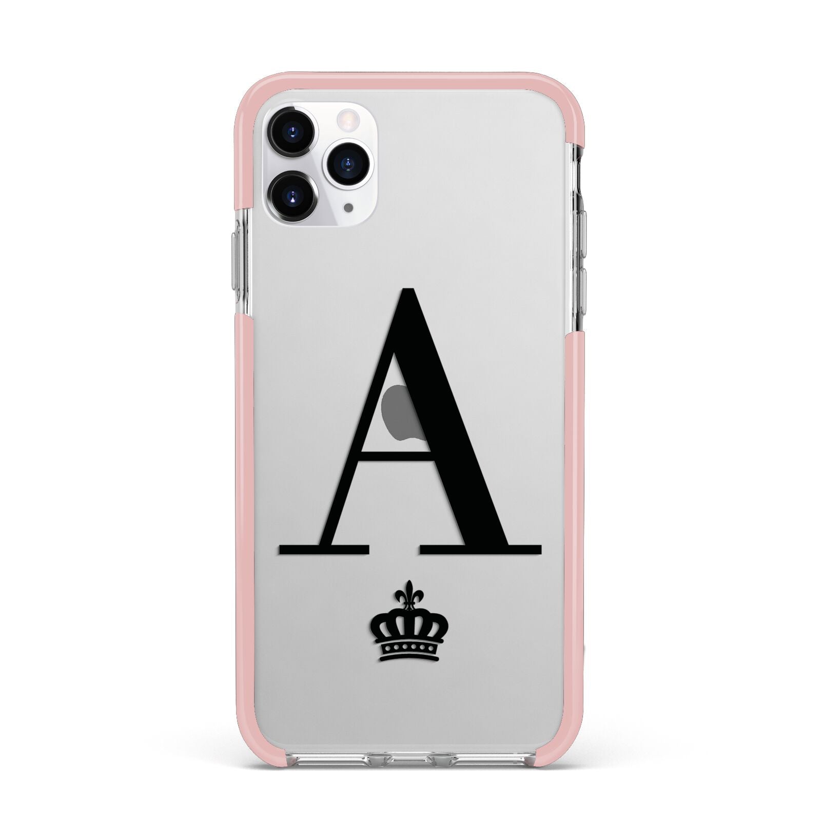 Personalised Black Initial Crown Clear iPhone 11 Pro Max Impact Pink Edge Case