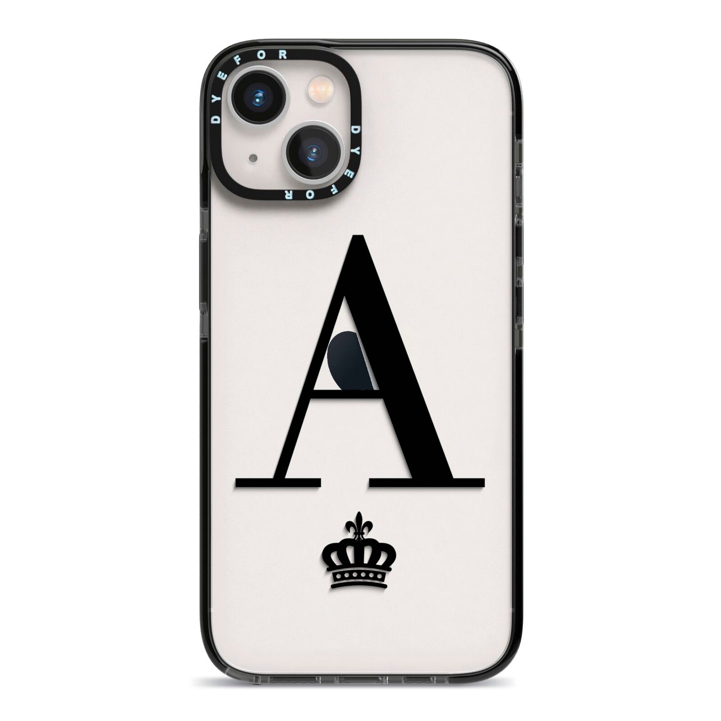 Personalised Black Initial Crown Clear iPhone 13 Black Impact Case on Silver phone