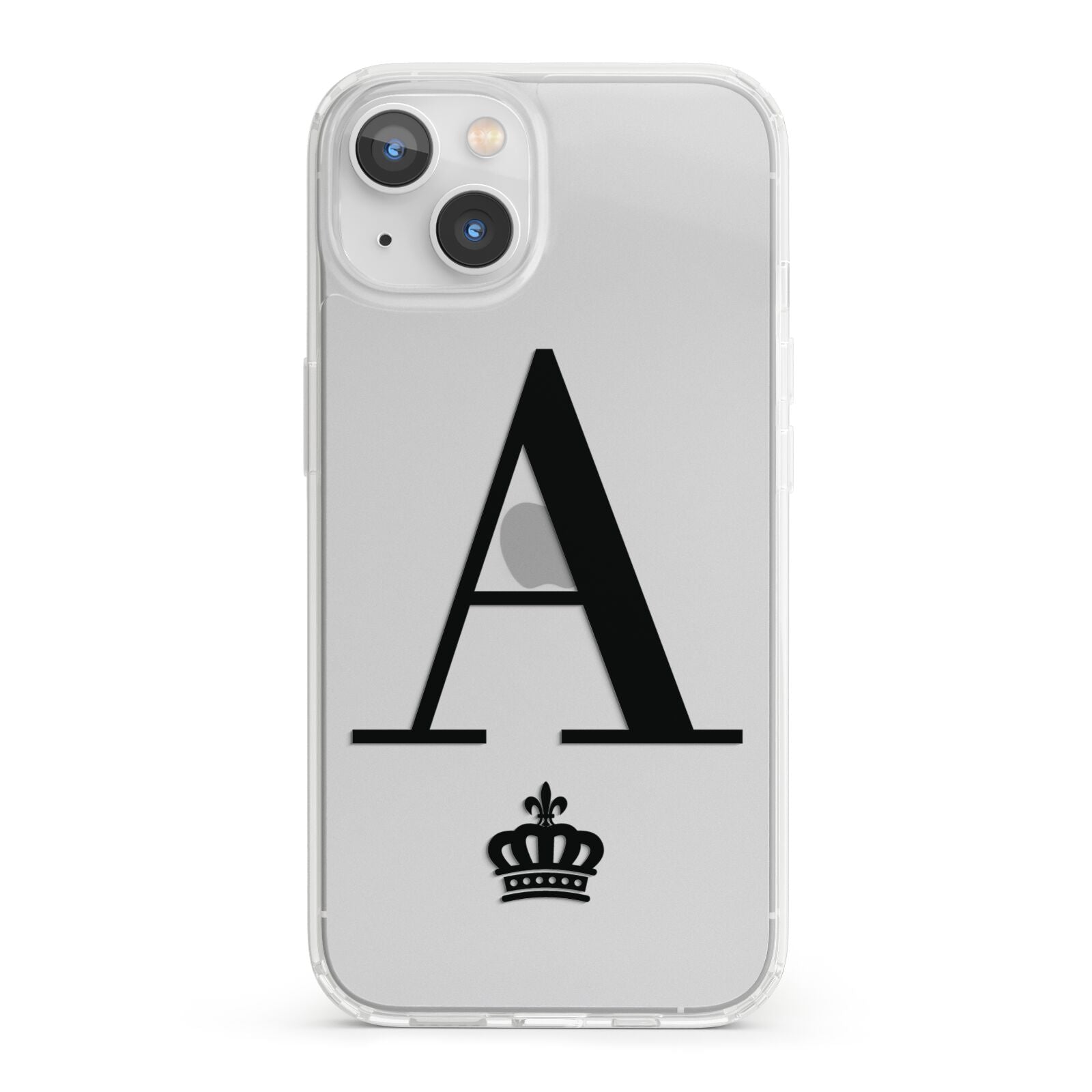 Personalised Black Initial Crown Clear iPhone 13 Clear Bumper Case