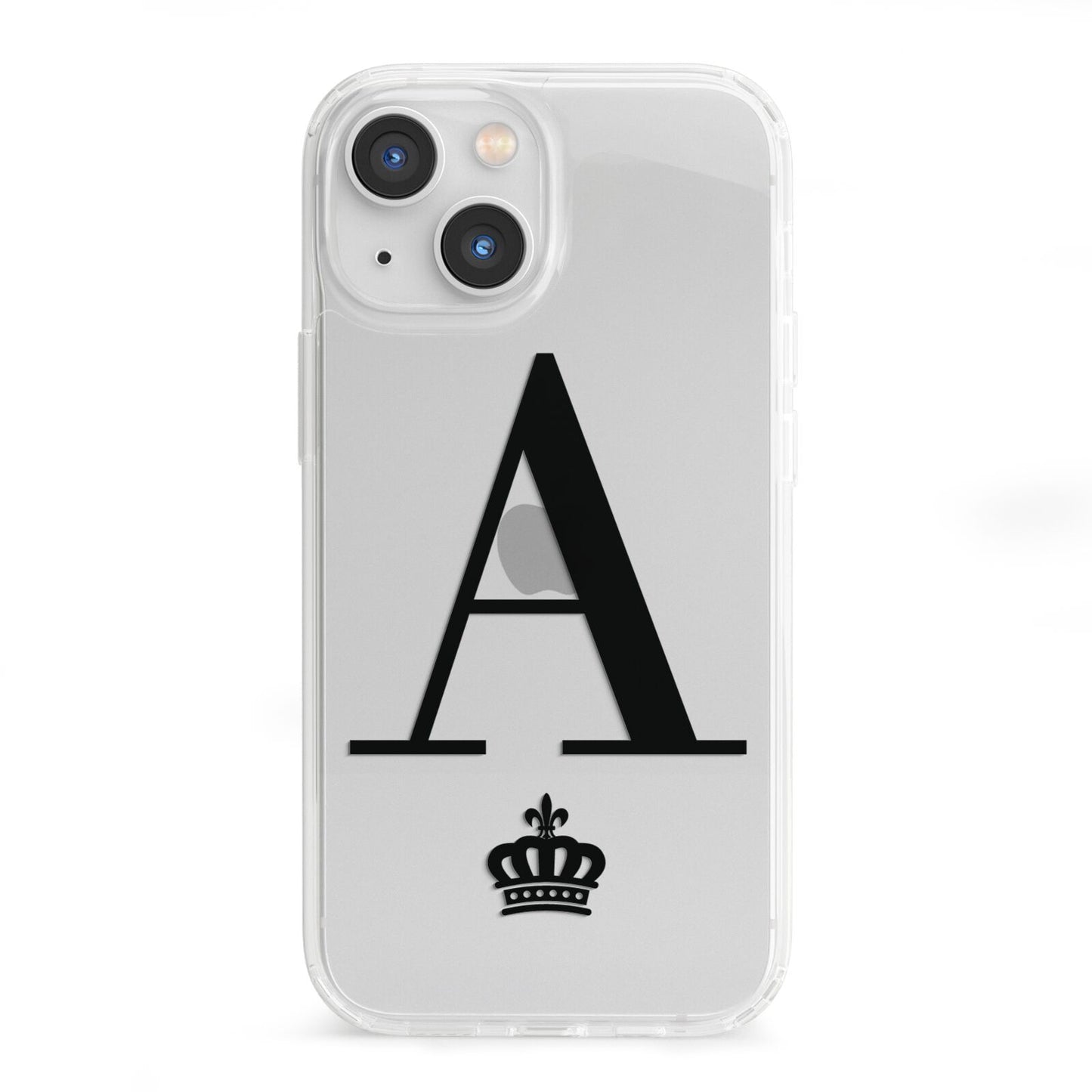 Personalised Black Initial Crown Clear iPhone 13 Mini Clear Bumper Case