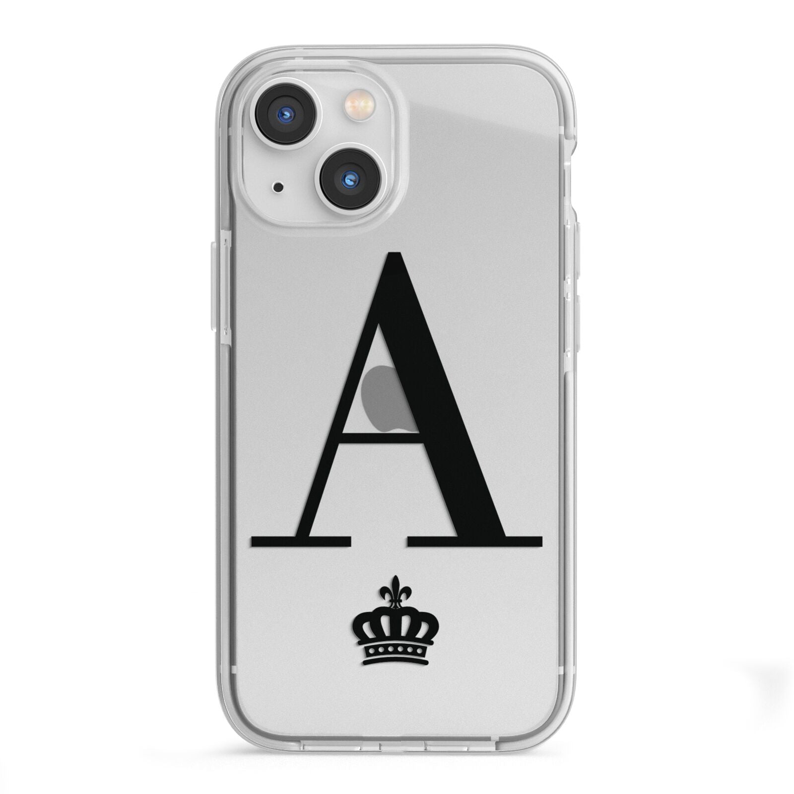 Personalised Black Initial Crown Clear iPhone 13 Mini TPU Impact Case with White Edges