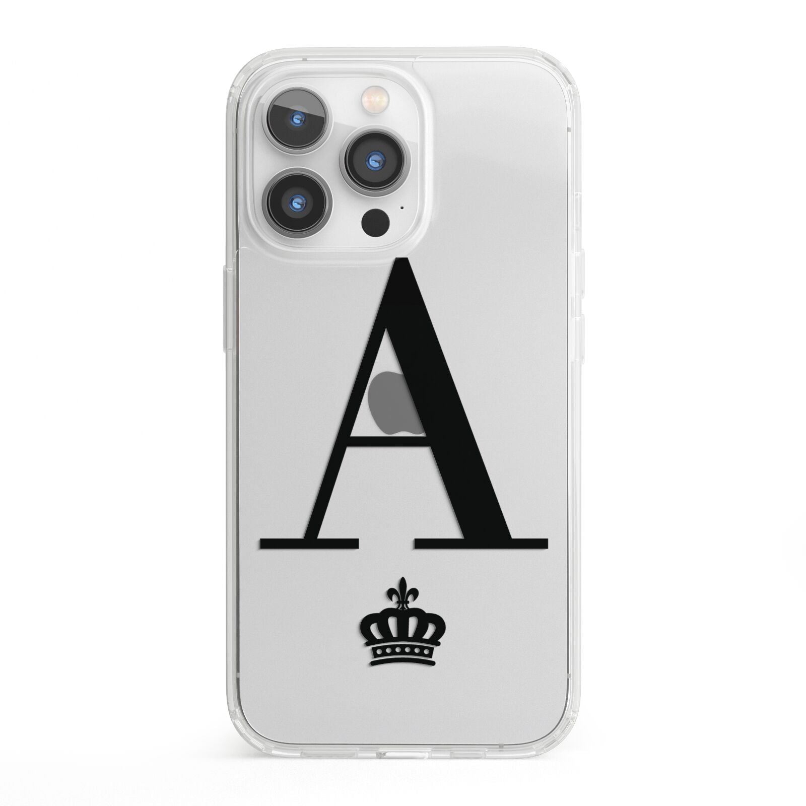 Personalised Black Initial Crown Clear iPhone 13 Pro Clear Bumper Case