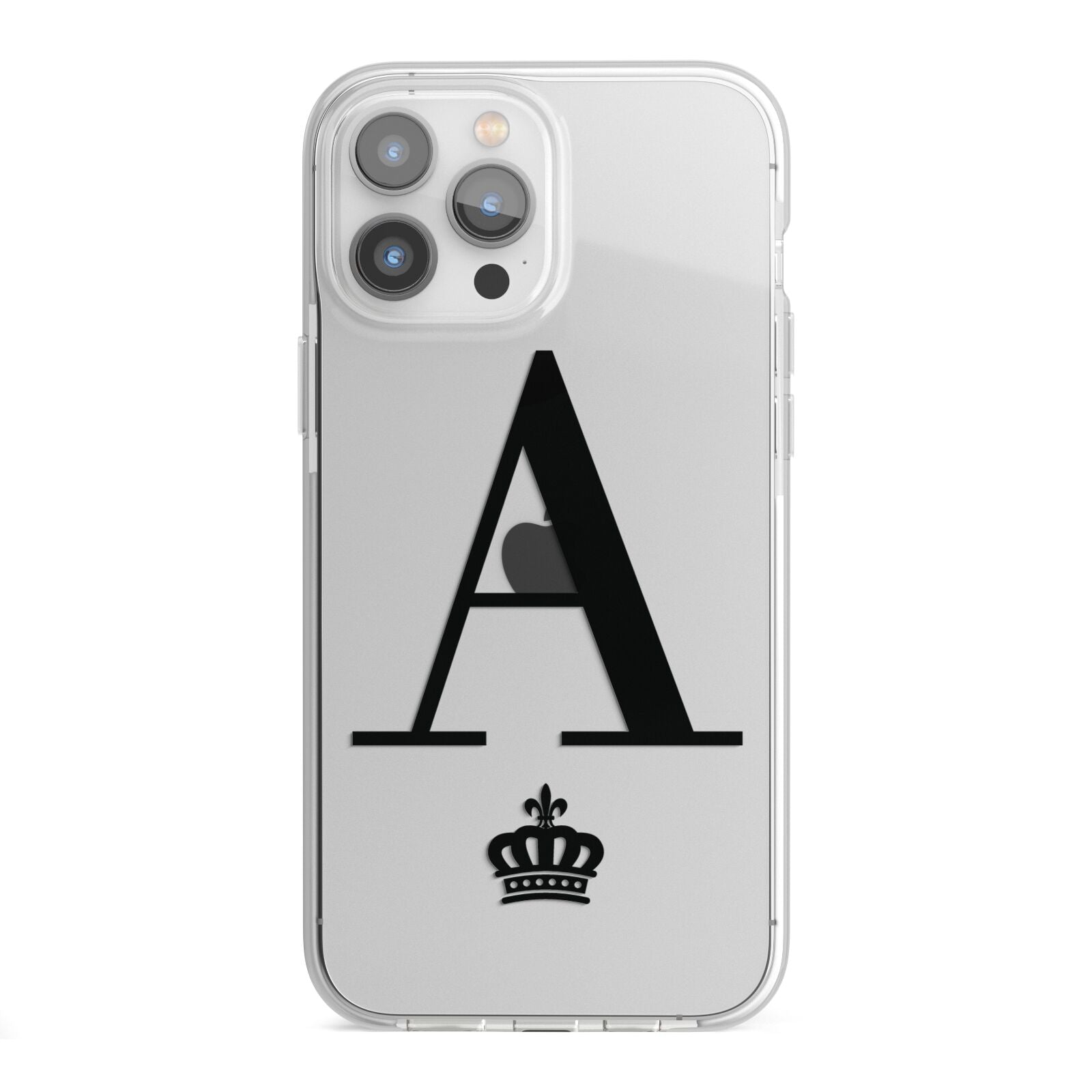 Personalised Black Initial Crown Clear iPhone 13 Pro Max TPU Impact Case with White Edges