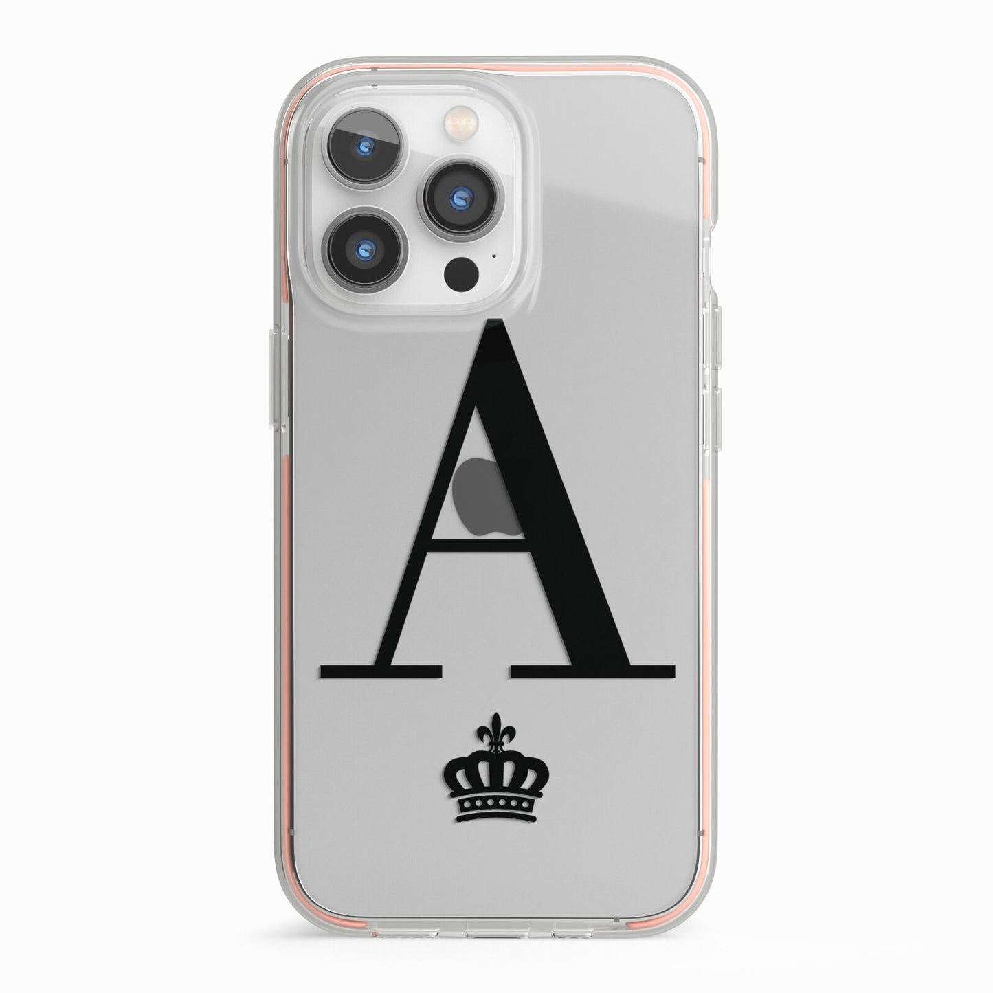 Personalised Black Initial Crown Clear iPhone 13 Pro TPU Impact Case with Pink Edges