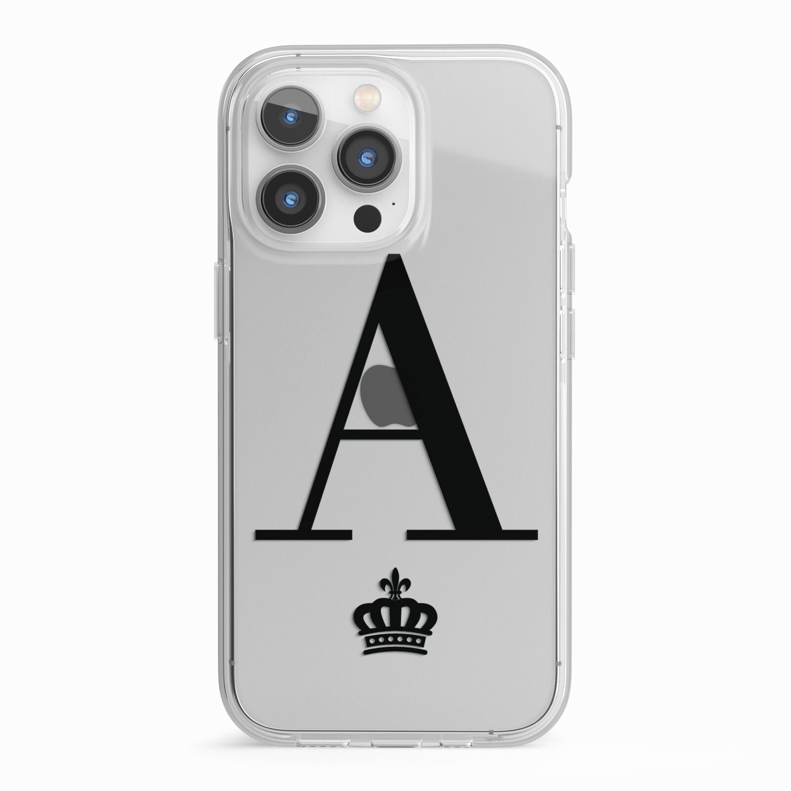 Personalised Black Initial Crown Clear iPhone 13 Pro TPU Impact Case with White Edges