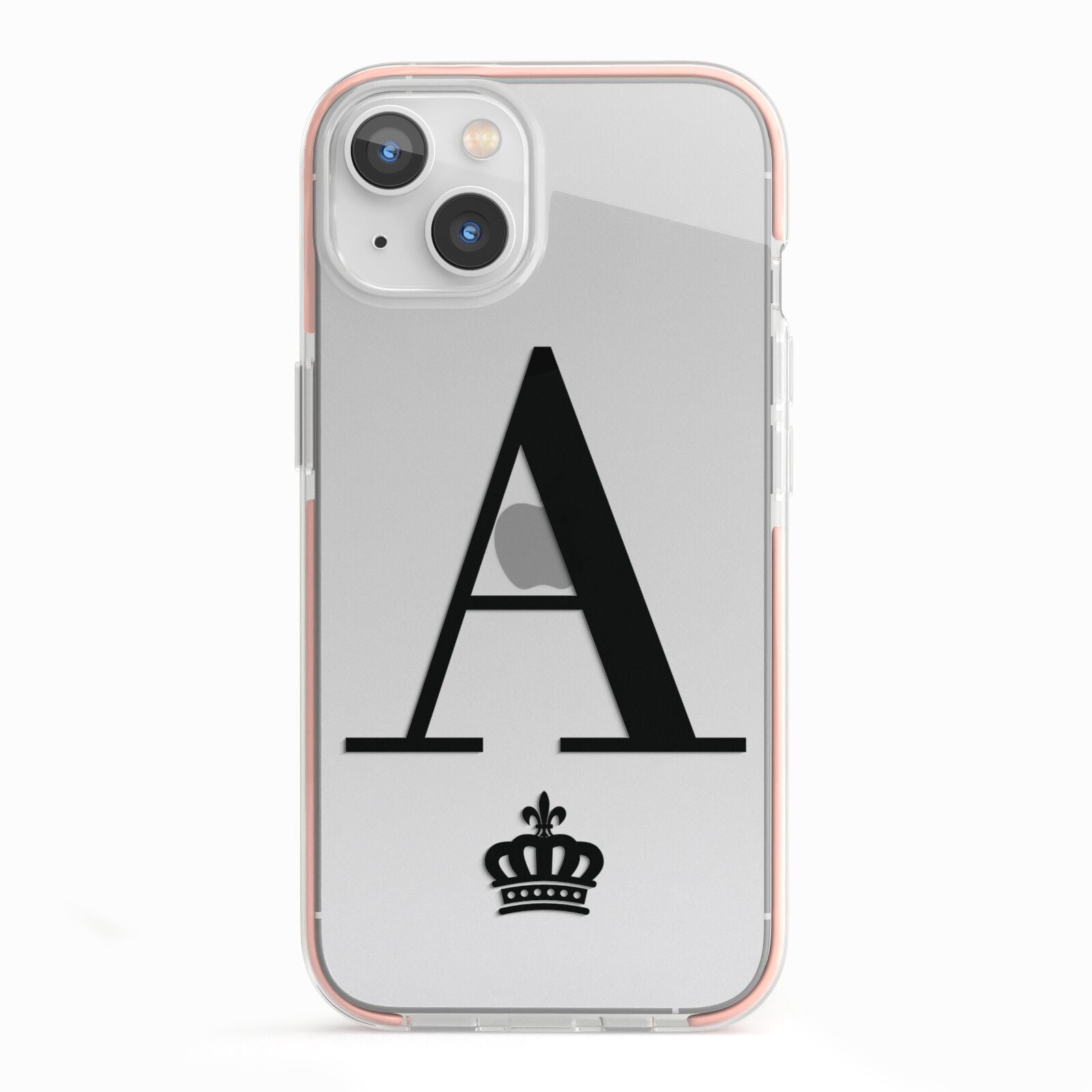 Personalised Black Initial Crown Clear iPhone 13 TPU Impact Case with Pink Edges