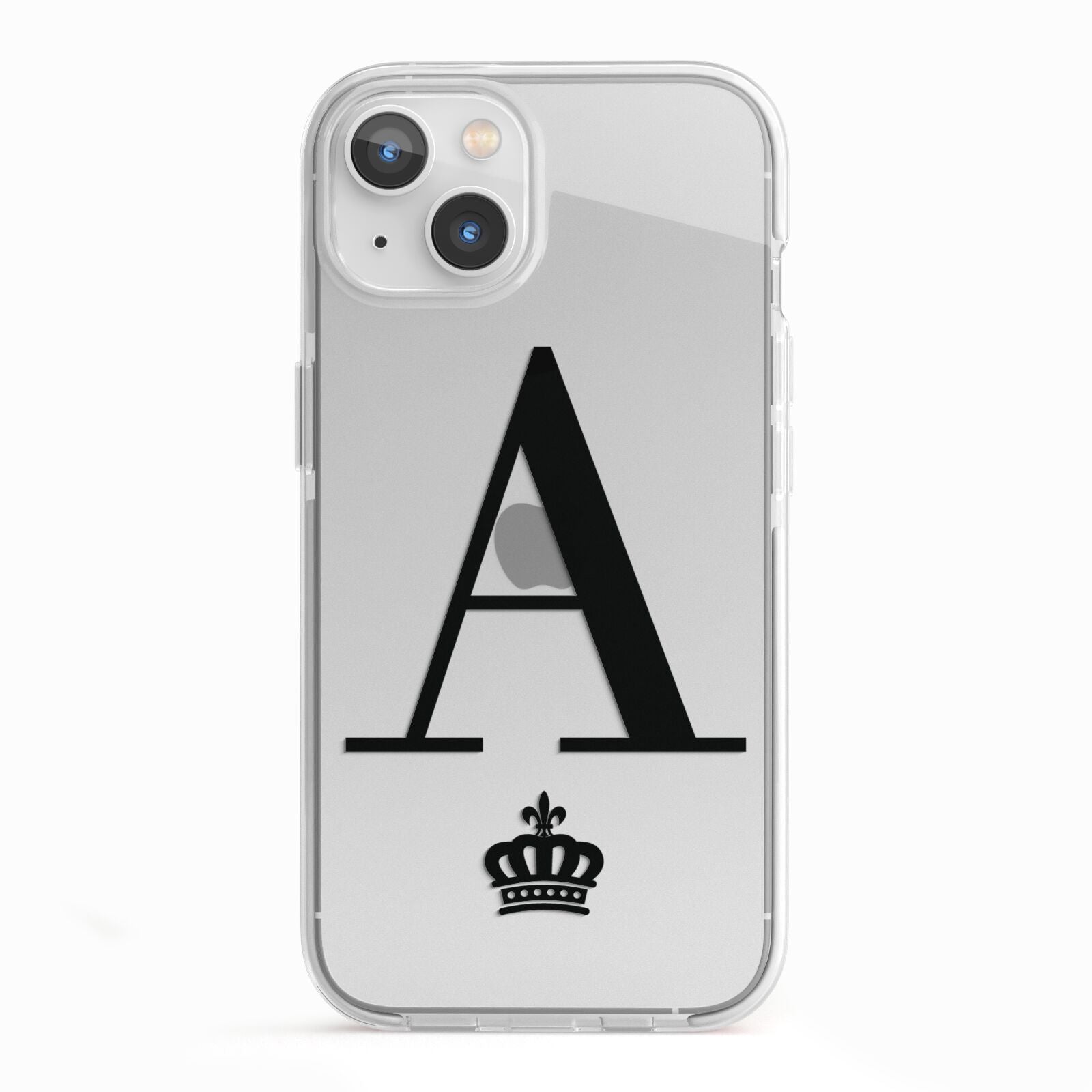 Personalised Black Initial Crown Clear iPhone 13 TPU Impact Case with White Edges