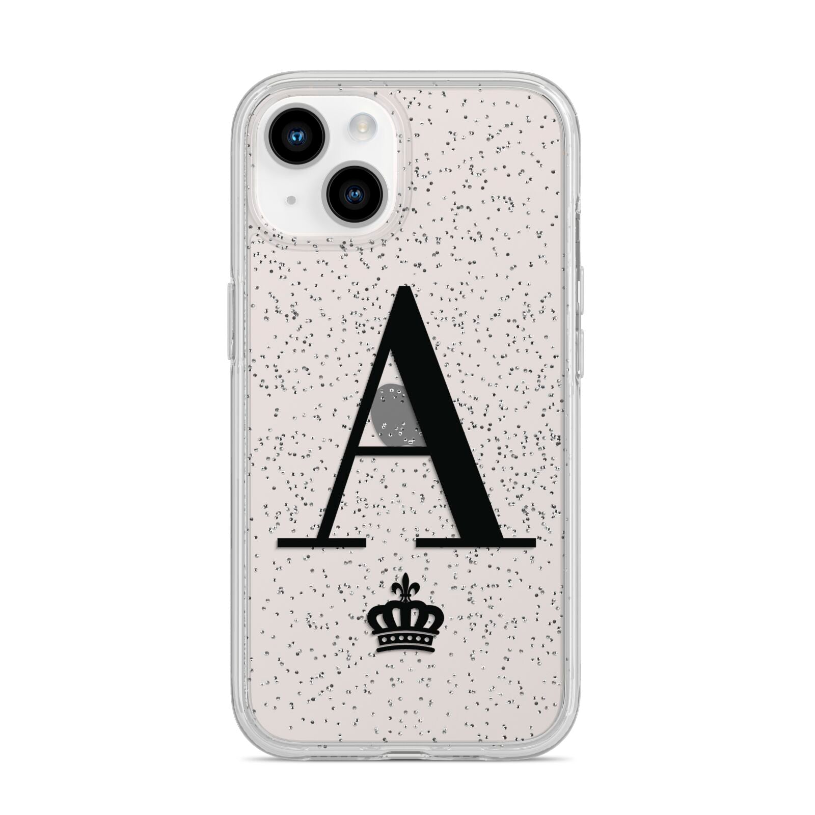 Personalised Black Initial Crown Clear iPhone 14 Glitter Tough Case Starlight