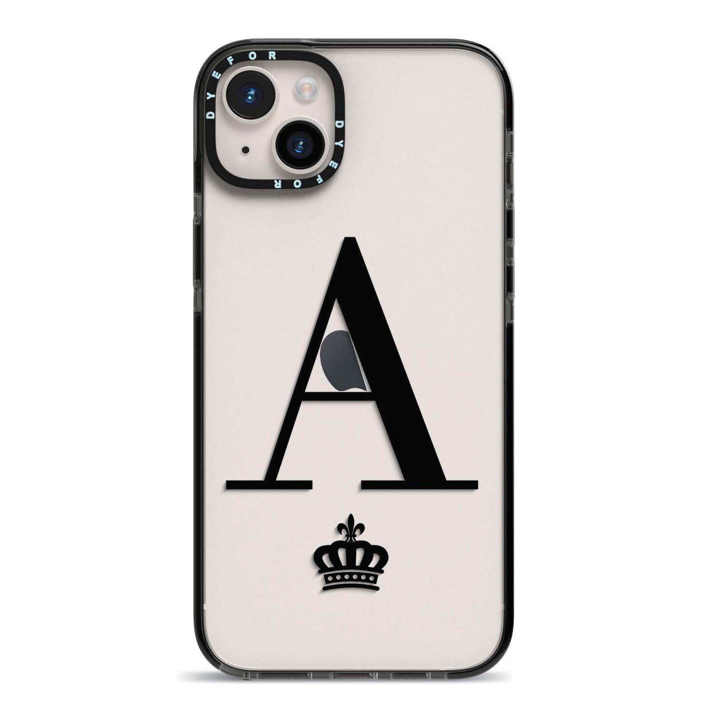 Personalised Black Initial Crown Clear iPhone 14 Plus Black Impact Case on Silver phone