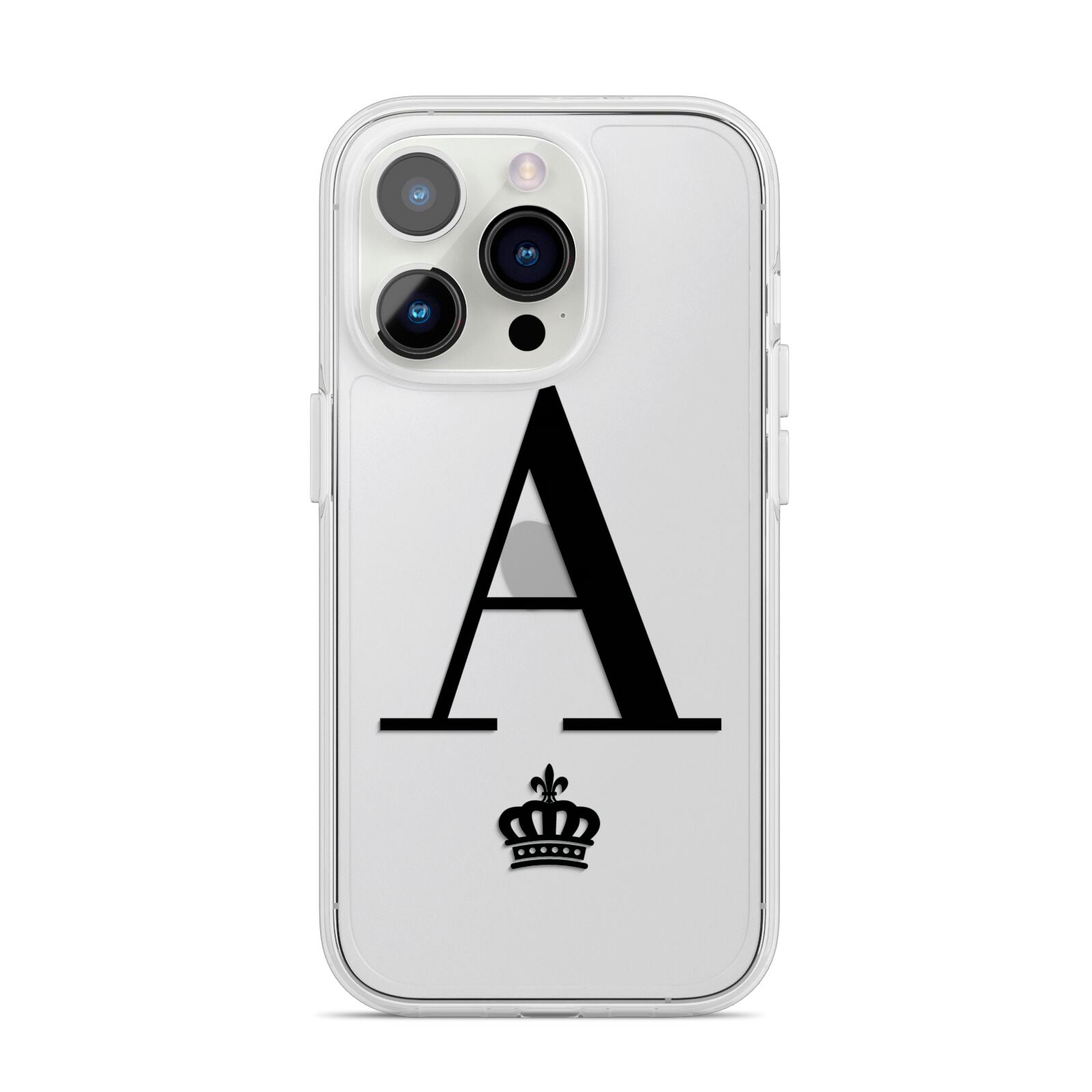 Personalised Black Initial Crown Clear iPhone 14 Pro Clear Tough Case Silver