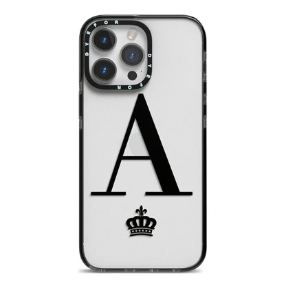 Personalised Black Initial Crown Clear iPhone 14 Pro Max Black Impact Case on Silver phone