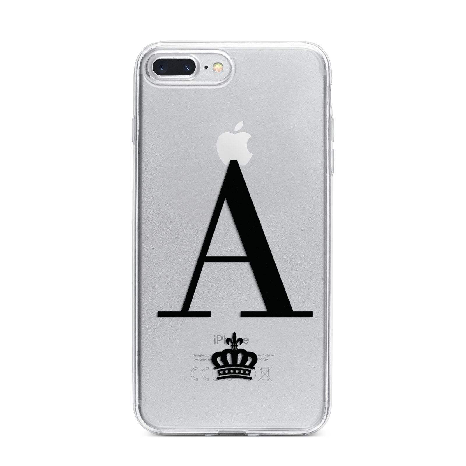 Personalised Black Initial Crown Clear iPhone 7 Plus Bumper Case on Silver iPhone