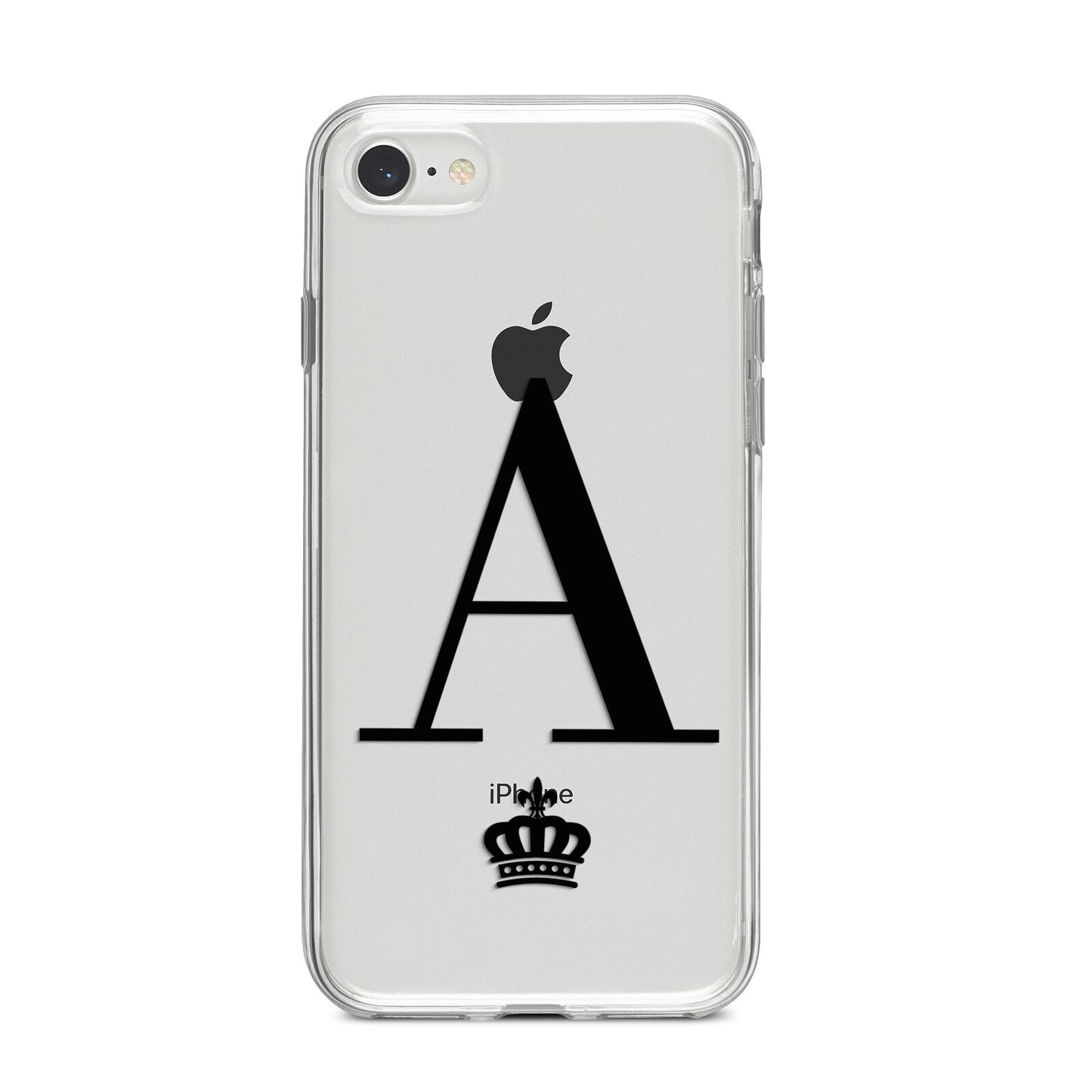 Personalised Black Initial Crown Clear iPhone 8 Bumper Case on Silver iPhone