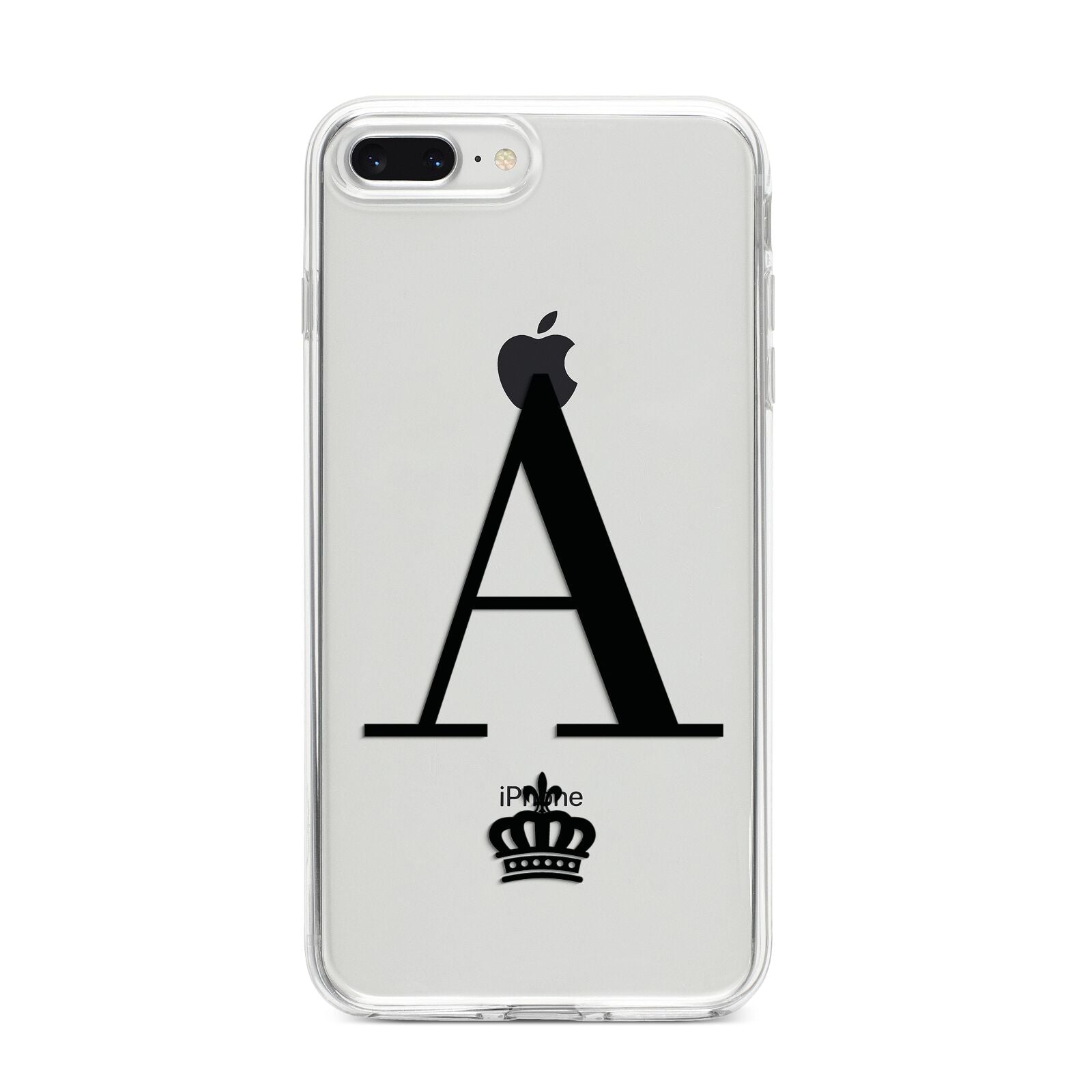 Personalised Black Initial Crown Clear iPhone 8 Plus Bumper Case on Silver iPhone