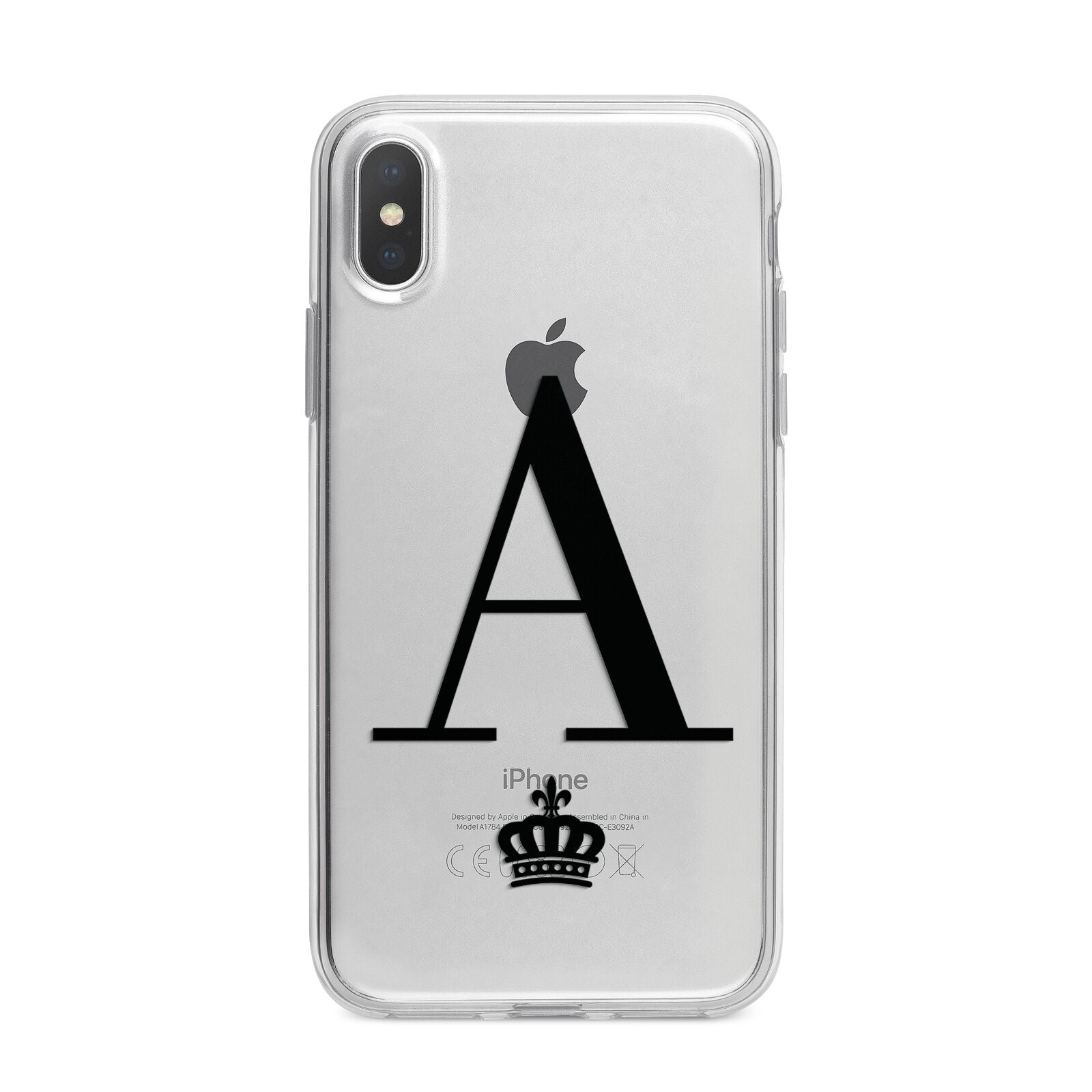 Personalised Black Initial Crown Clear iPhone X Bumper Case on Silver iPhone Alternative Image 1