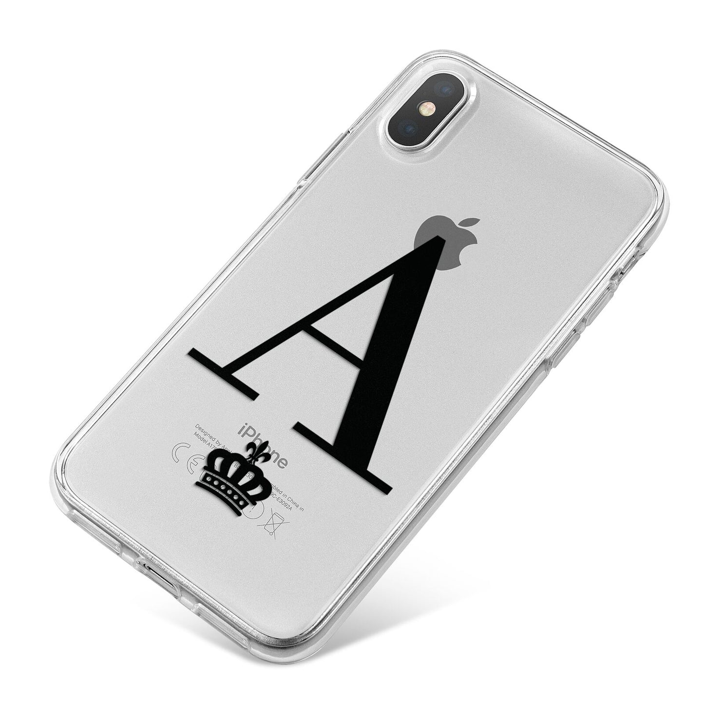 Personalised Black Initial Crown Clear iPhone X Bumper Case on Silver iPhone