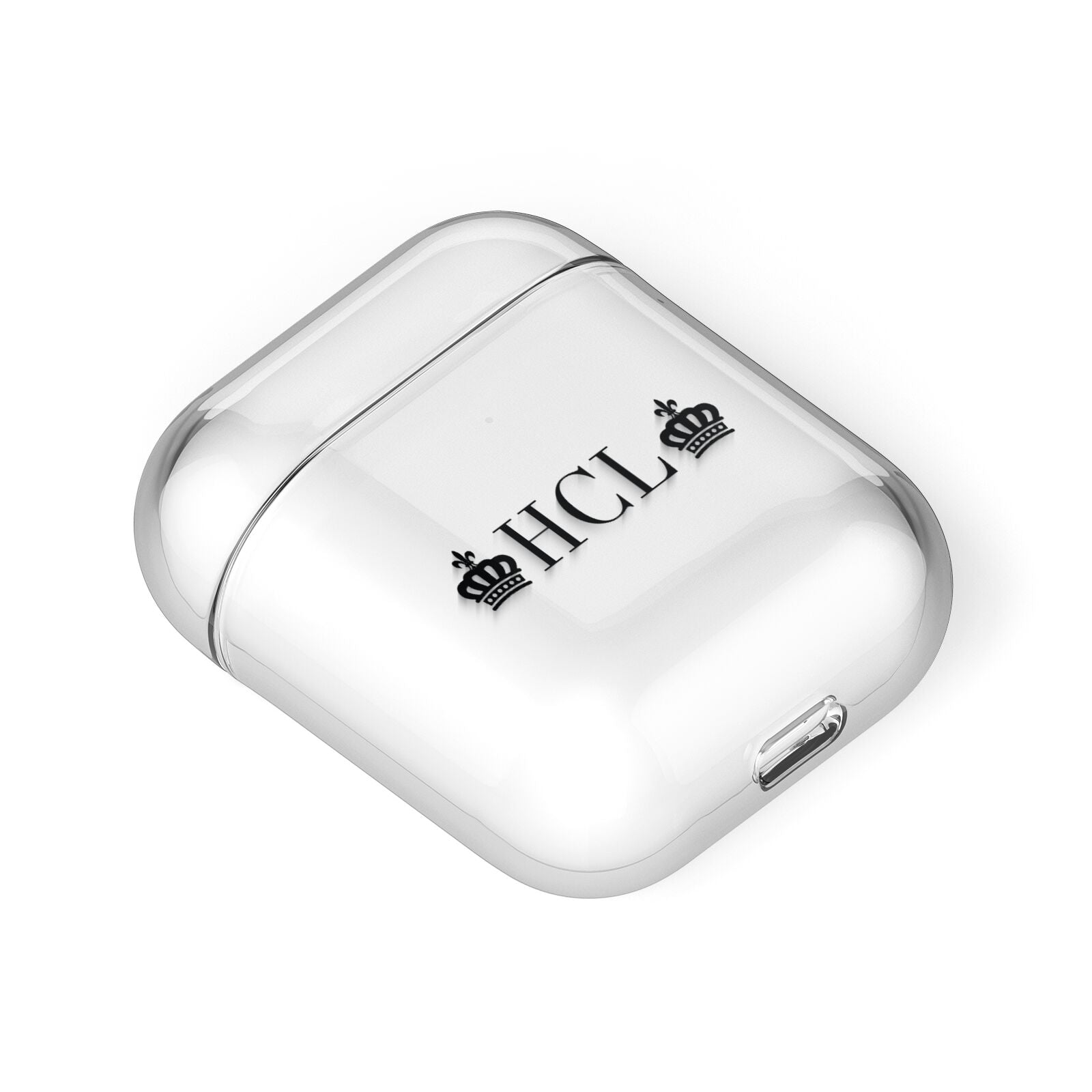 Personalised Black Initials 2 Crowns Clear AirPods Case Laid Flat