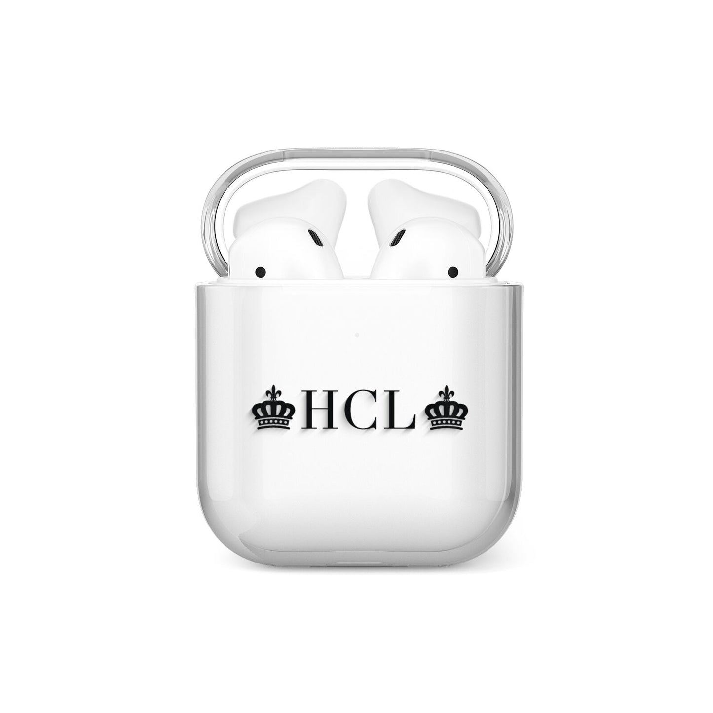 Personalised Black Initials 2 Crowns Clear AirPods Case