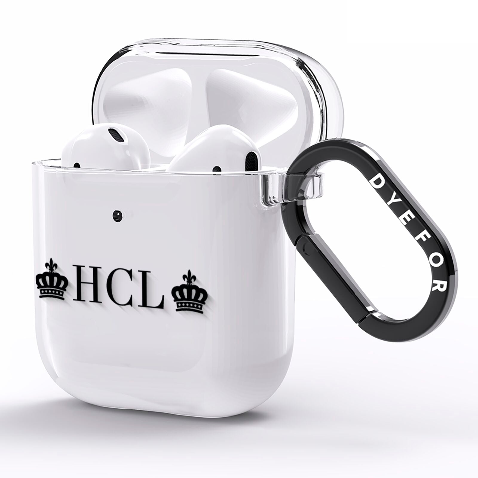 Personalised Black Initials 2 Crowns Clear AirPods Clear Case Side Image